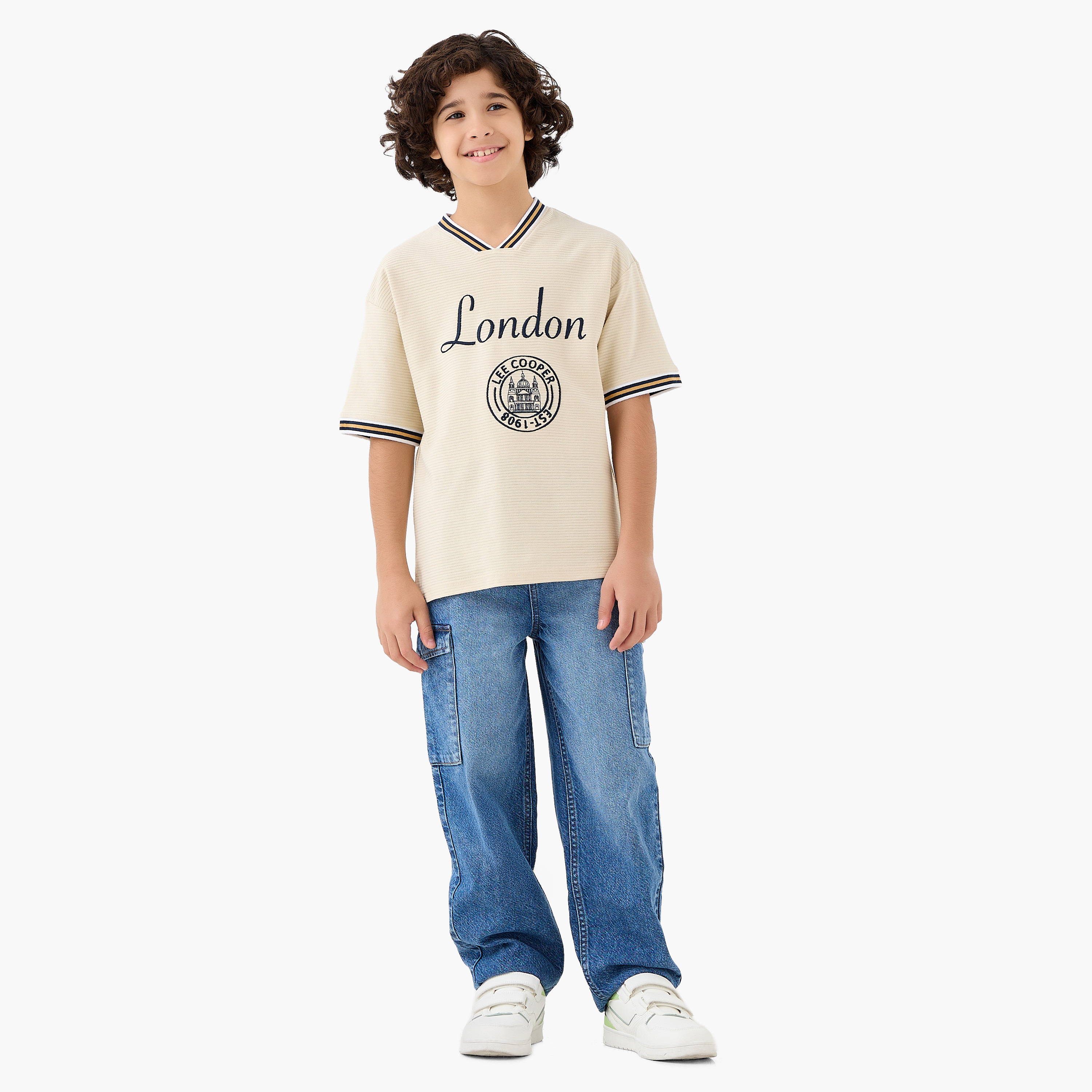 Lee Cooper Mandarin Collar Short Sleeves T-shirt with Logo Print-boys-clothing-tshirtsandpolos-image-2