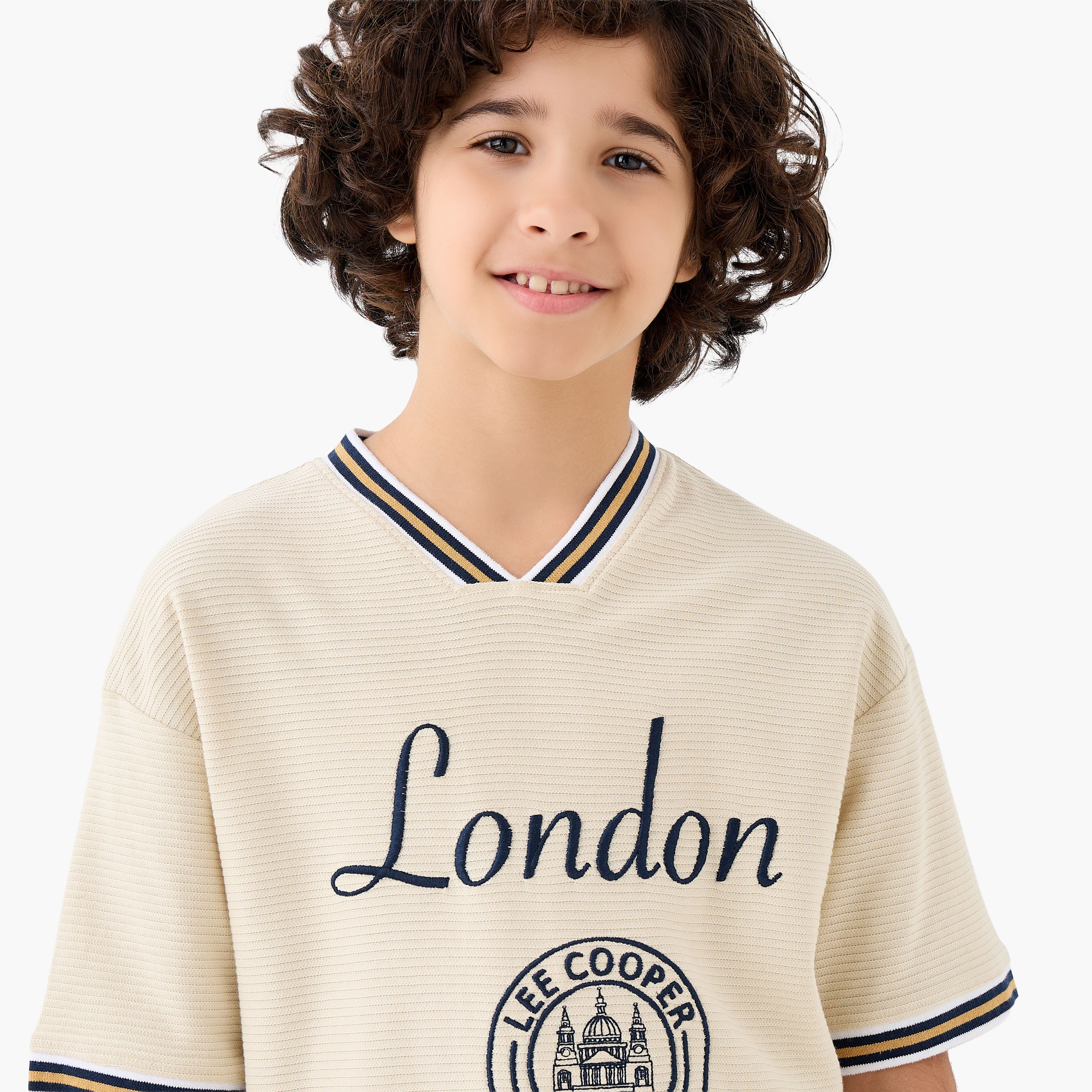 Lee Cooper Mandarin Collar Short Sleeves T-shirt with Logo Print-boys-clothing-tshirtsandpolos-image-4