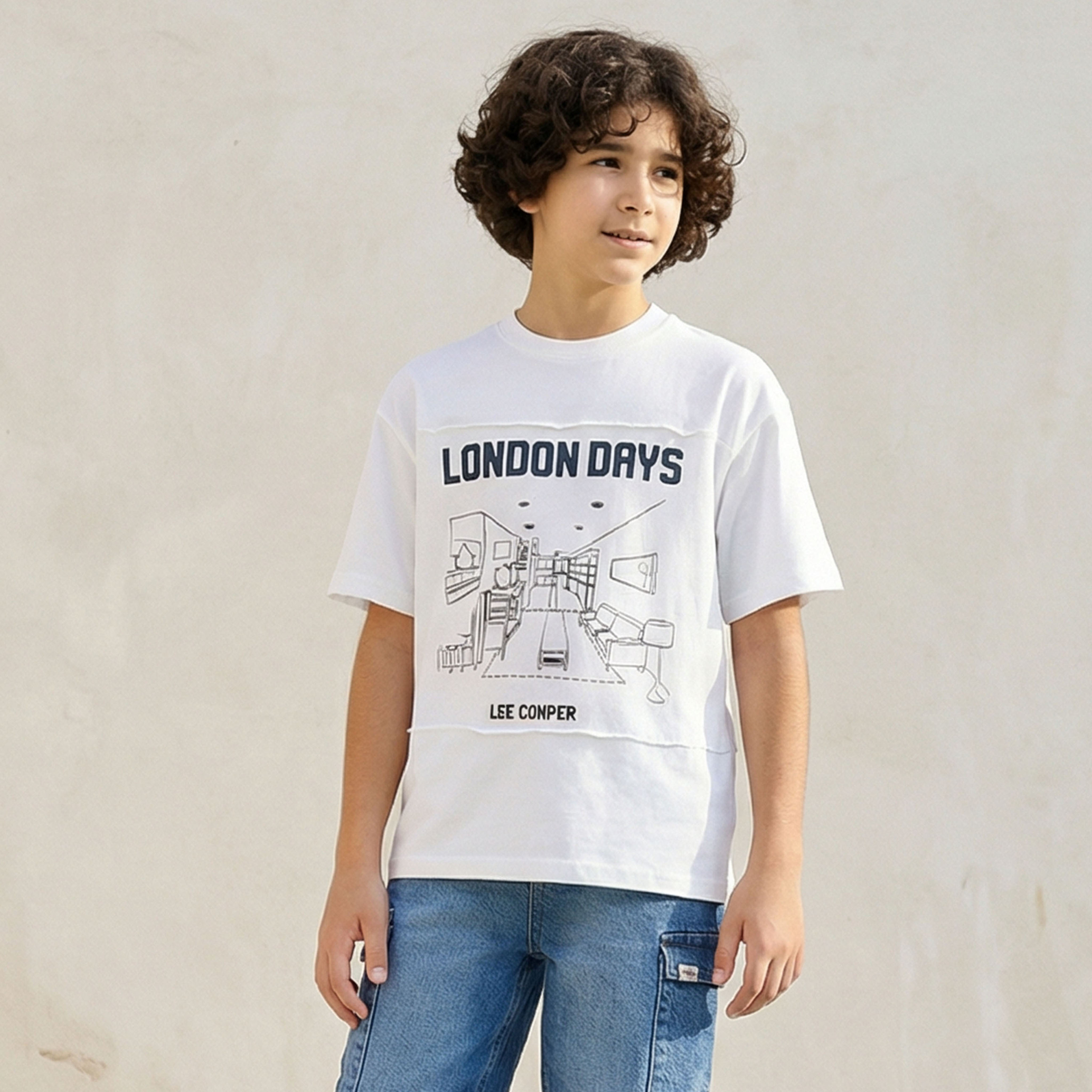 Lee Cooper Crew Neck Short Sleeves T-shirt with London Graphic Print-boys-clothing-tshirtsandpolos-image-1