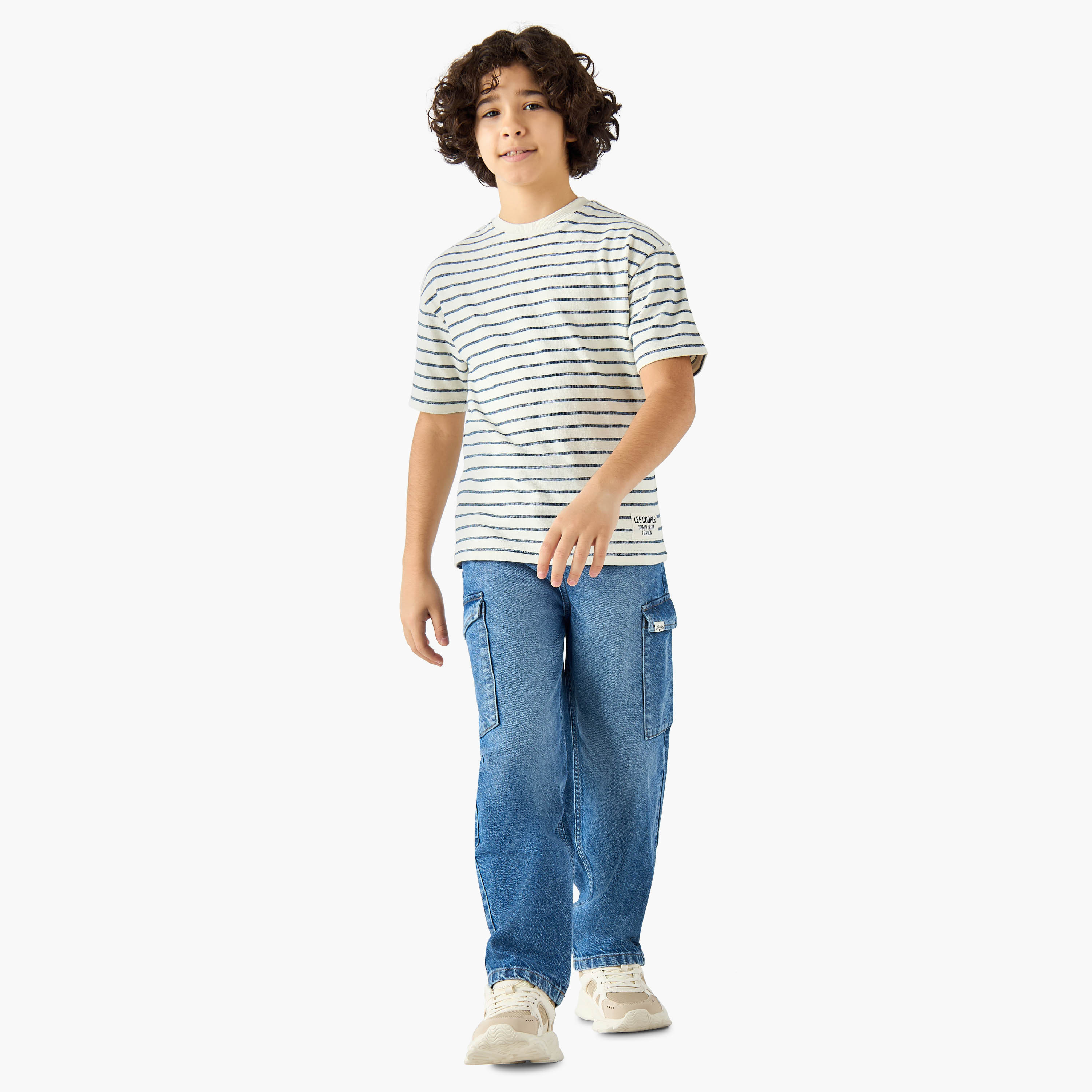 تيشيرت مخطط برقبة ضيقة وأكمام قصيرة من لي كوبر-boys-clothing-tshirtsandpolos-image-2