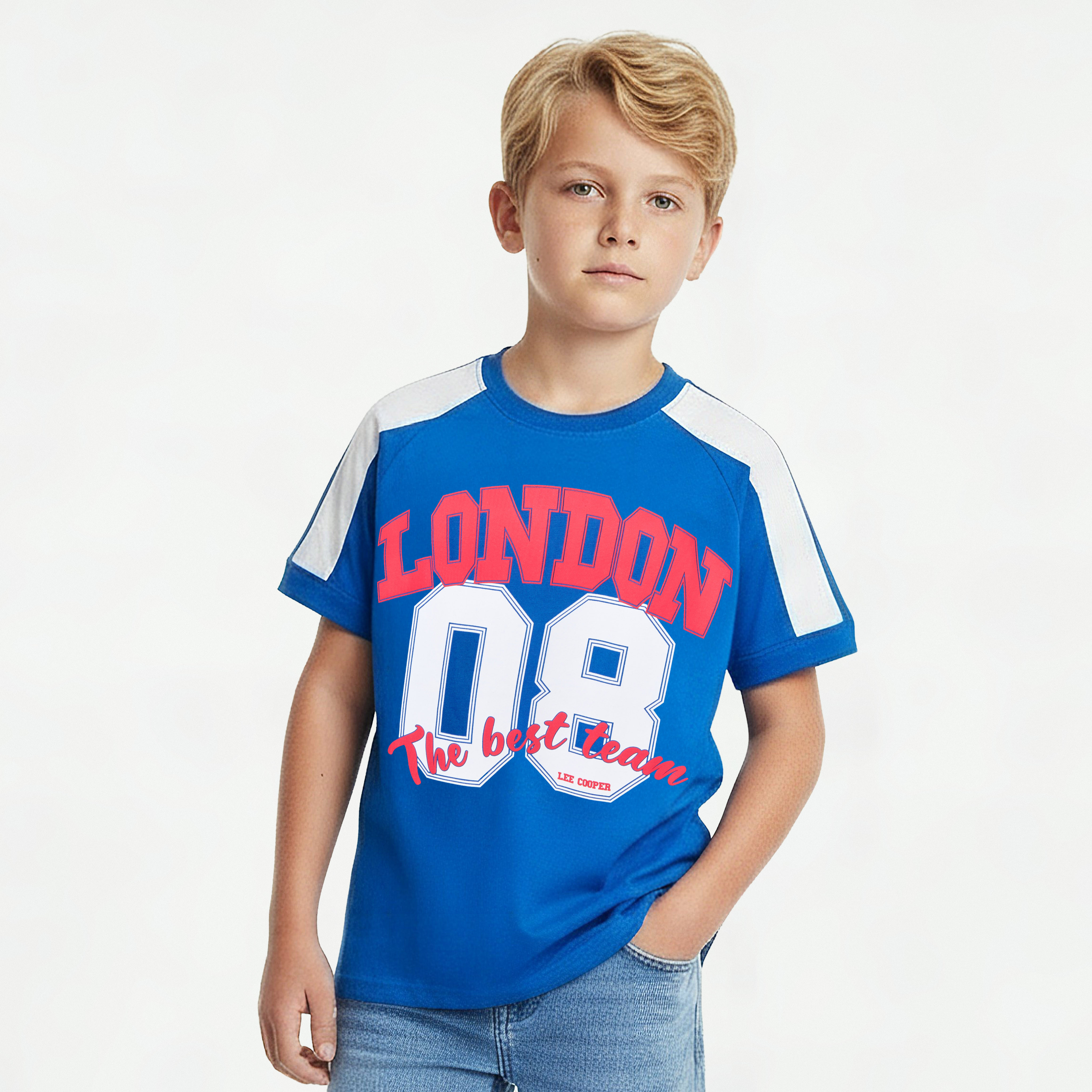 تيشيرت بطبعات فارستي وياقة ضيقة وأكمام قصيرة من لي كوبر-boys-clothing-tshirtsandpolos-image-1