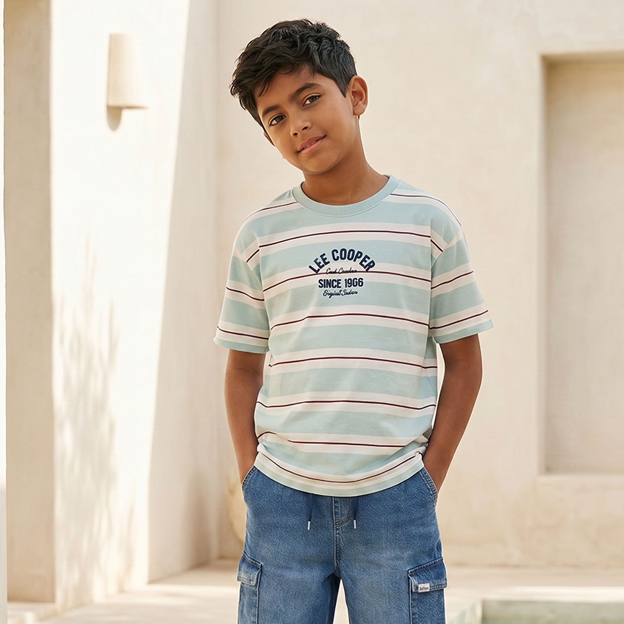 Lee Cooper Crew Neck Short Sleeves T-shirt with Stripes-boys-clothing-tshirtsandpolos-image-1