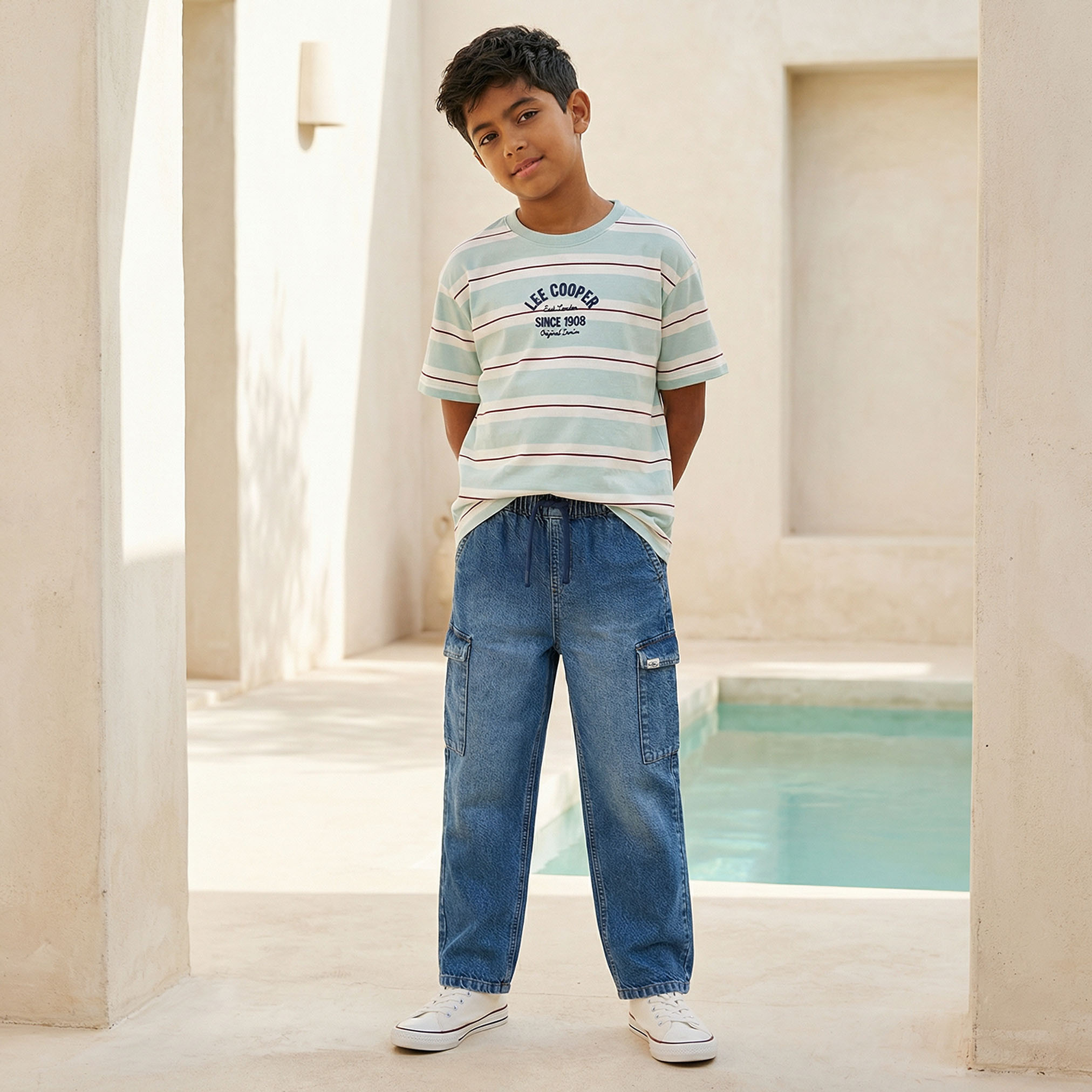 Lee Cooper Crew Neck Short Sleeves T-shirt with Stripes-boys-clothing-tshirtsandpolos-image-2