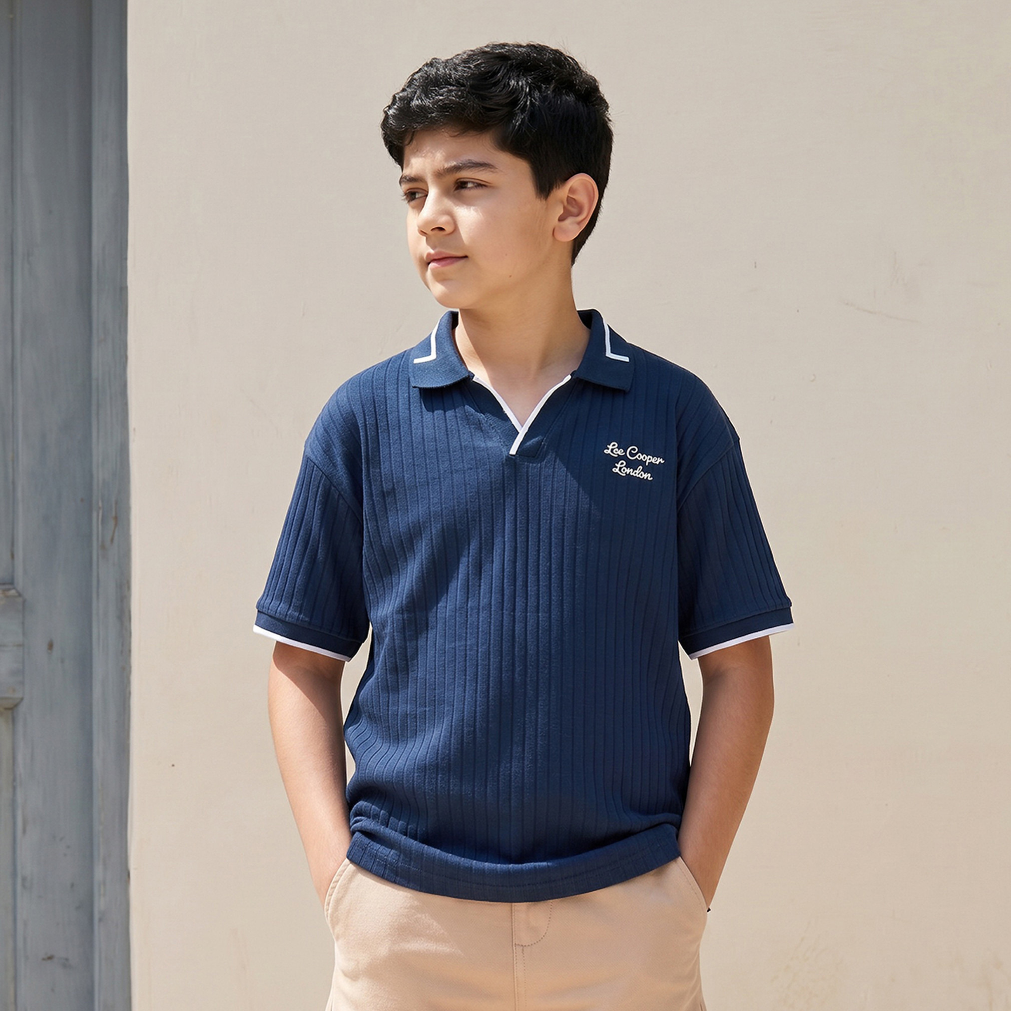 Lee Cooper Johnny Collar Short Sleeves T-shirt with Ribbed Design-boys-clothing-tshirtsandpolos-image-1