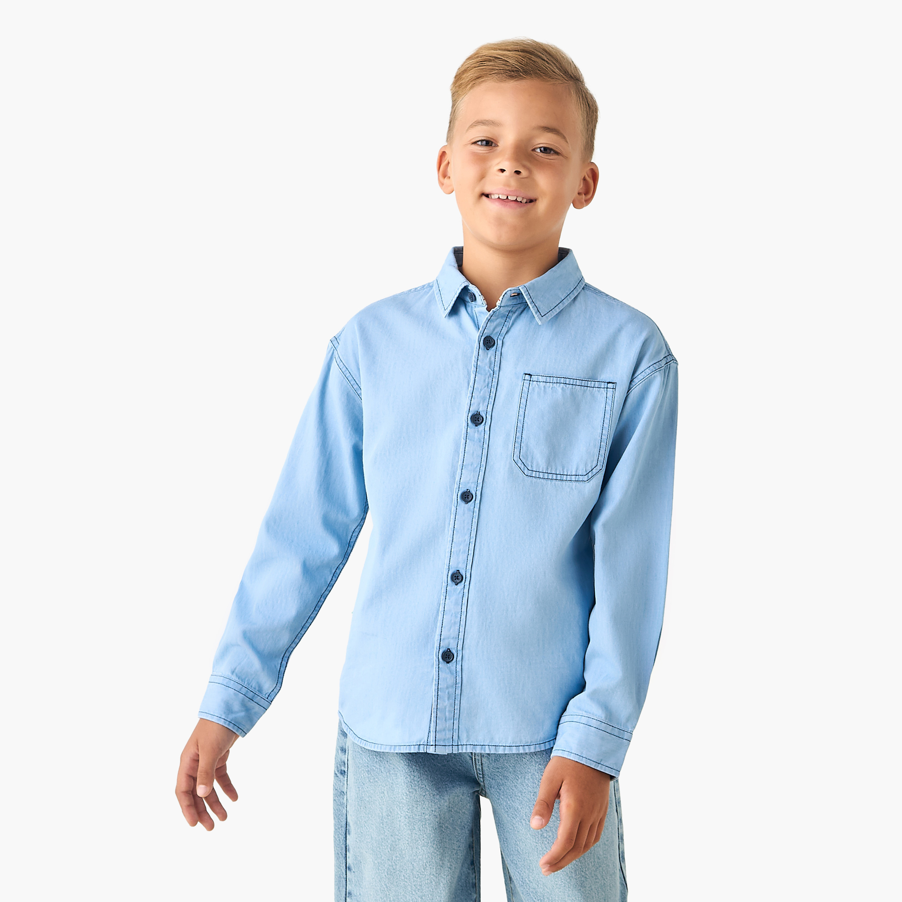 Lee Cooper Long Sleeves Shirt with Chest Pocket-boys-clothing-shirts-image-1