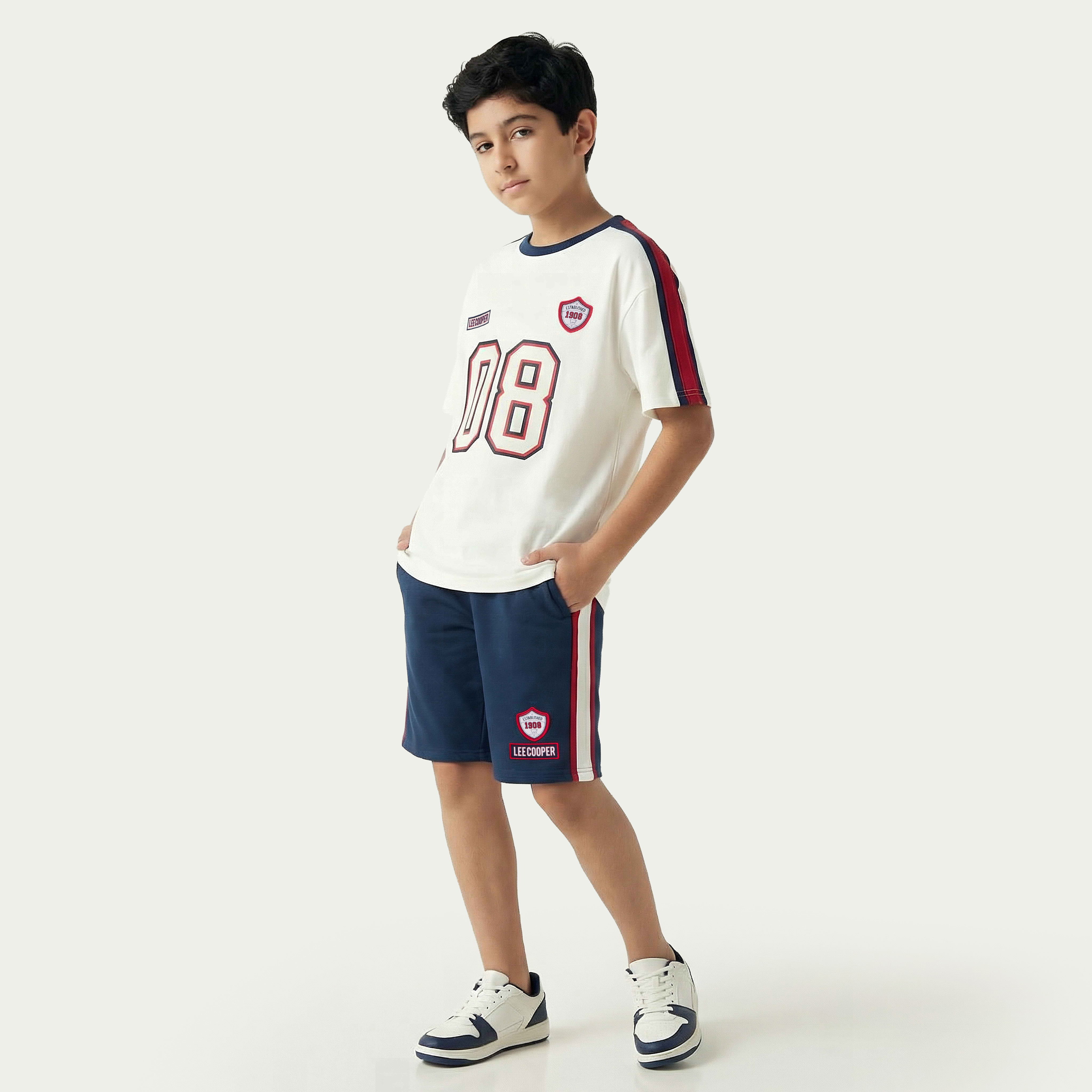 Lee Cooper Crew Neck Short Sleeves T-shirt and Shorts Set with Varsity Print-boys-clothing-setsandcoords-image-1
