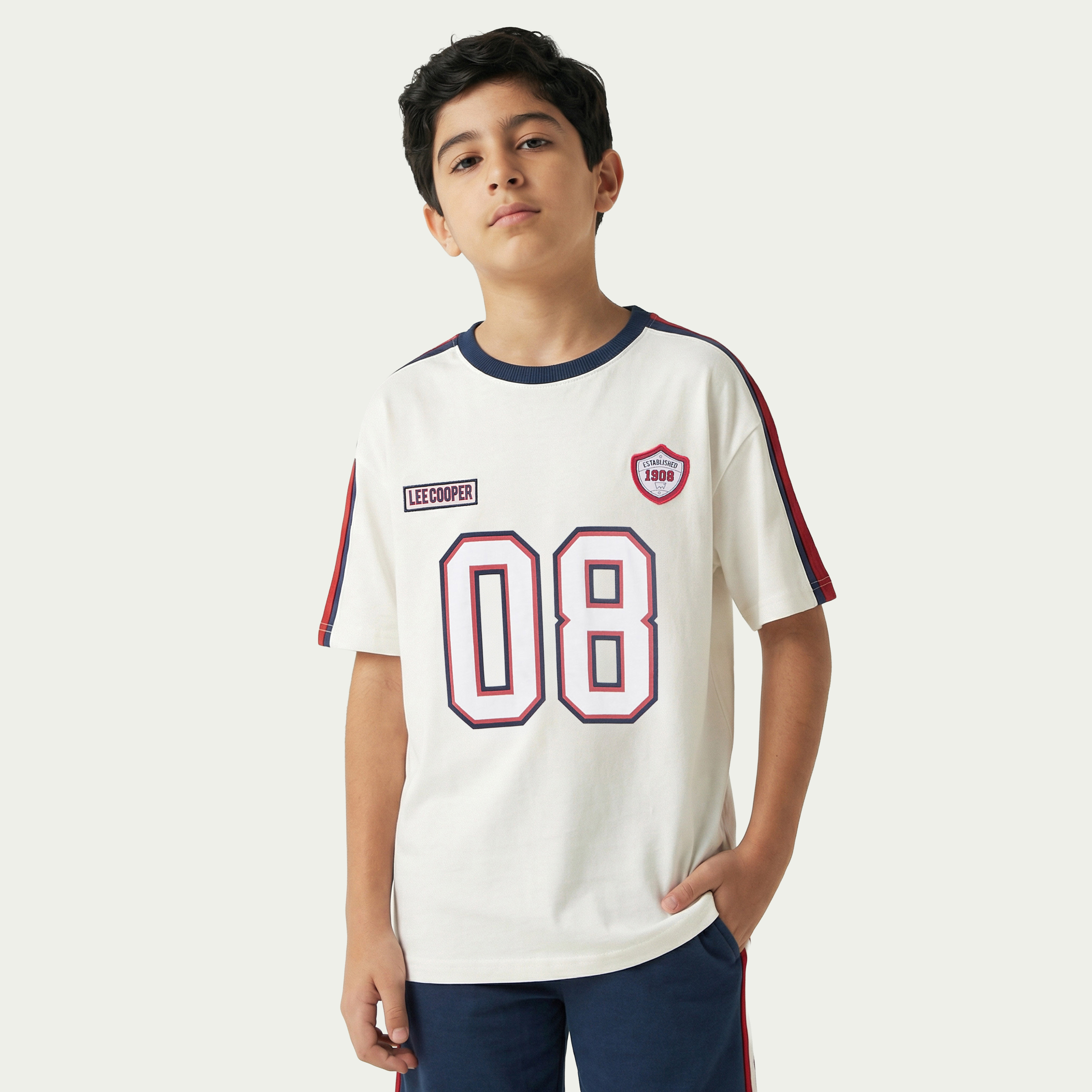 Lee Cooper Crew Neck Short Sleeves T-shirt and Shorts Set with Varsity Print-boys-clothing-setsandcoords-image-2