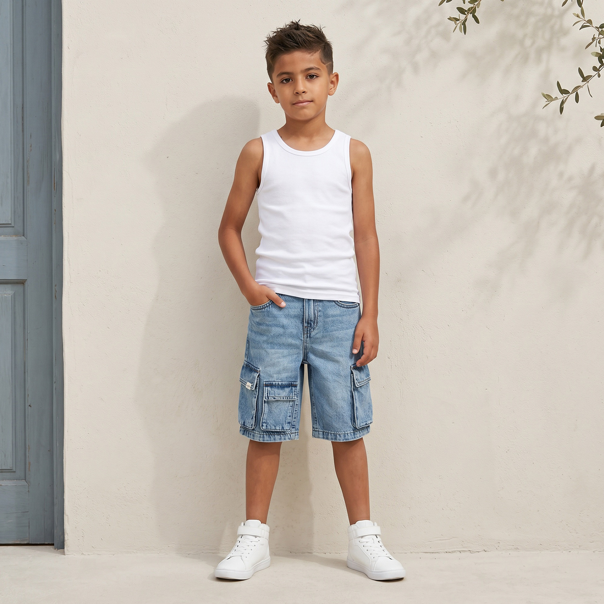 Lee Cooper Button Waist Denim Shorts with Cargo Pockets-boys-clothing-bottoms-shorts-image-2