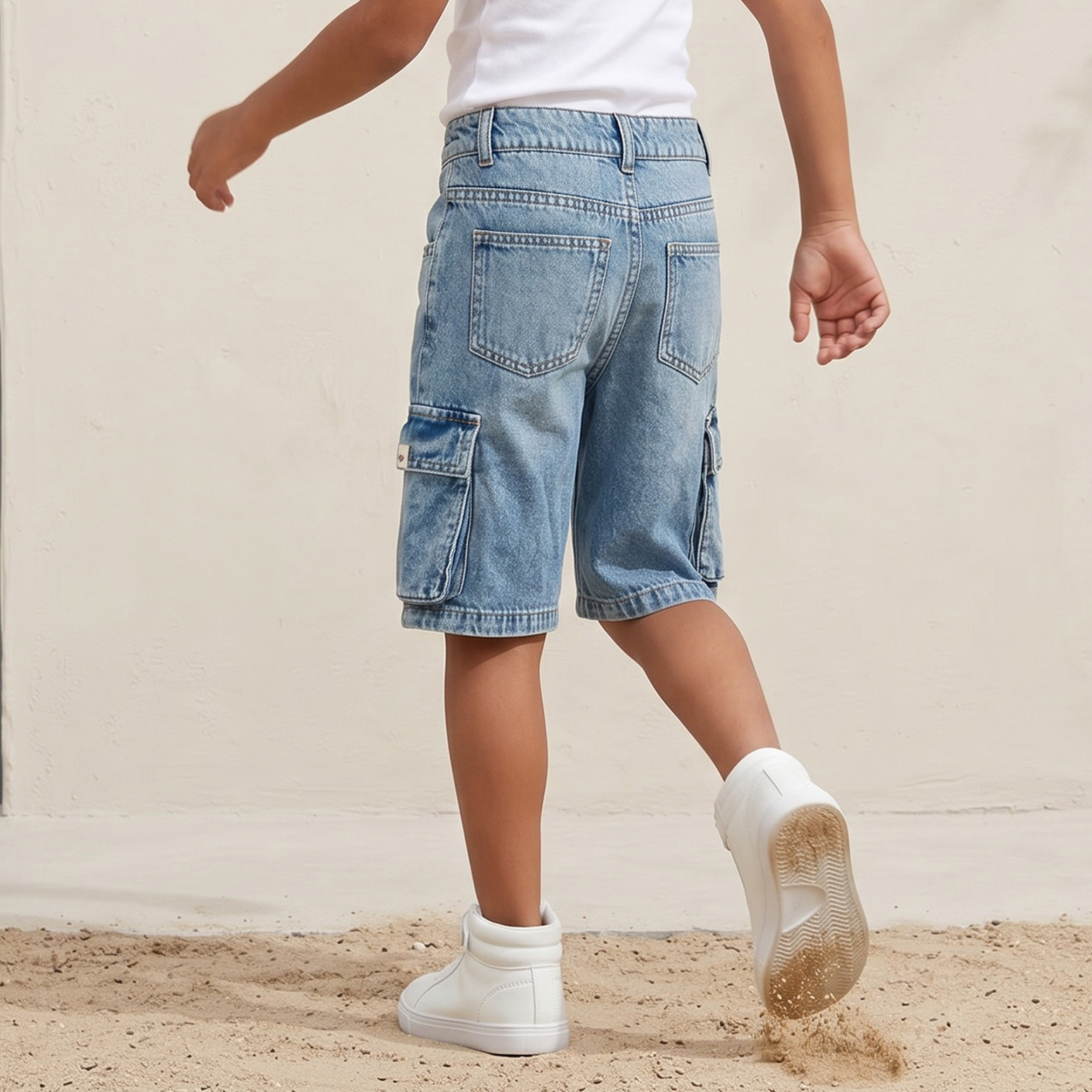 Lee Cooper Button Waist Denim Shorts with Cargo Pockets-boys-clothing-bottoms-shorts-image-3