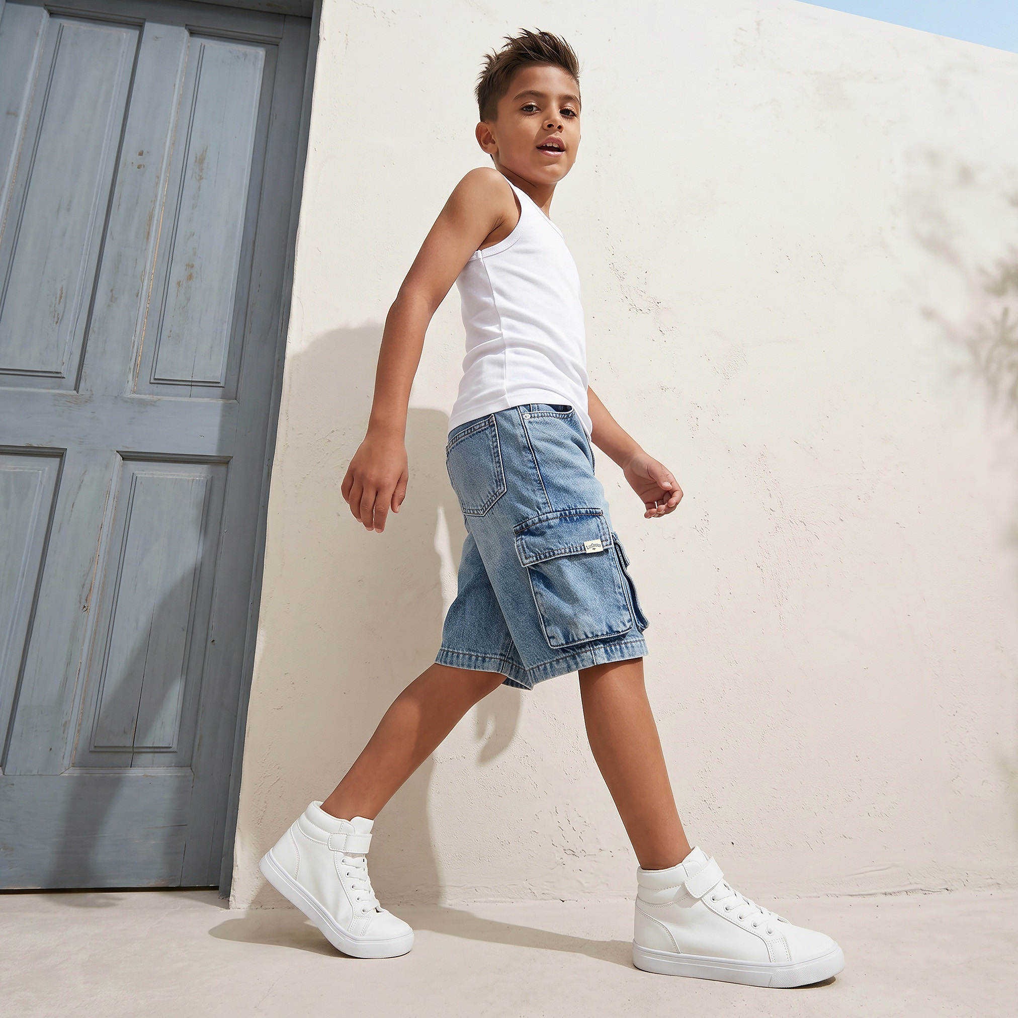 Lee Cooper Button Waist Denim Shorts with Cargo Pockets-boys-clothing-bottoms-shorts-image-5