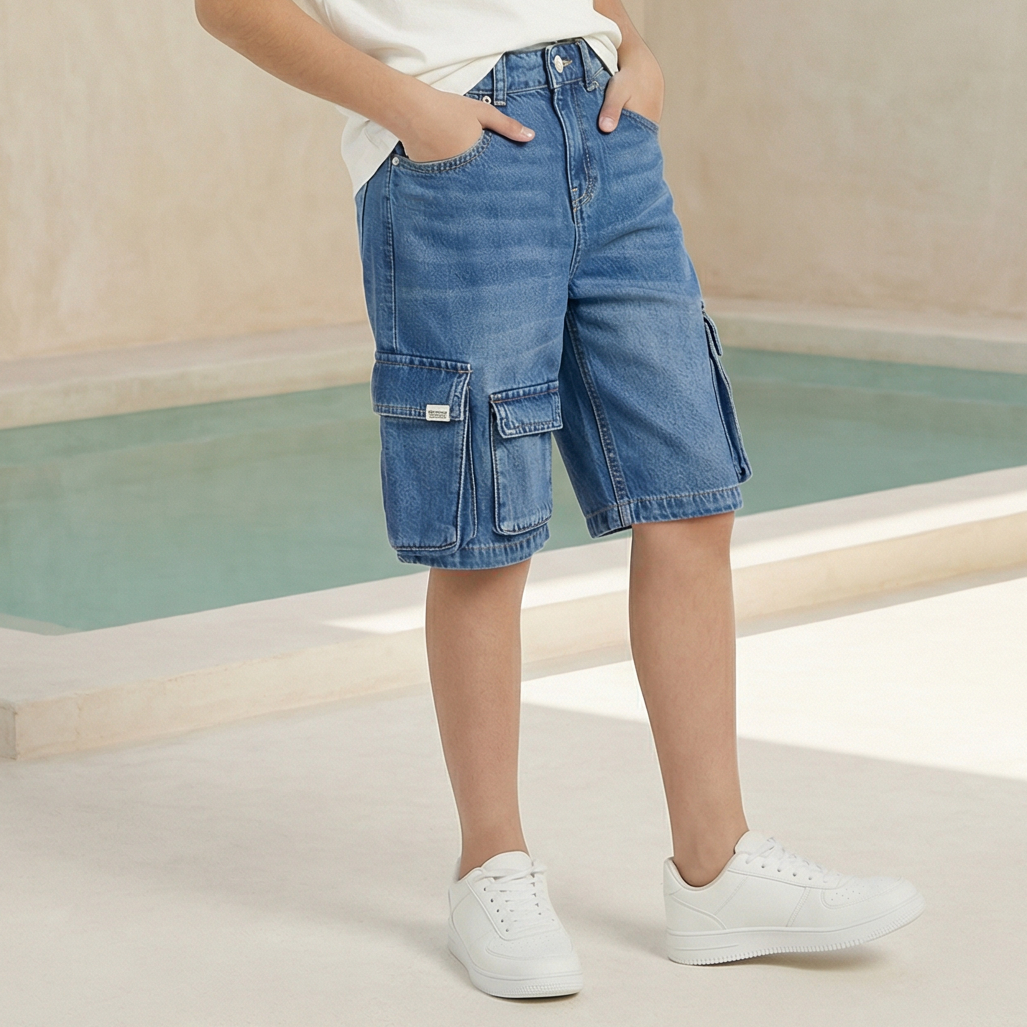 Lee Cooper Button Waist Denim Shorts with Cargo Pockets-boys-clothing-bottoms-shorts-image-1