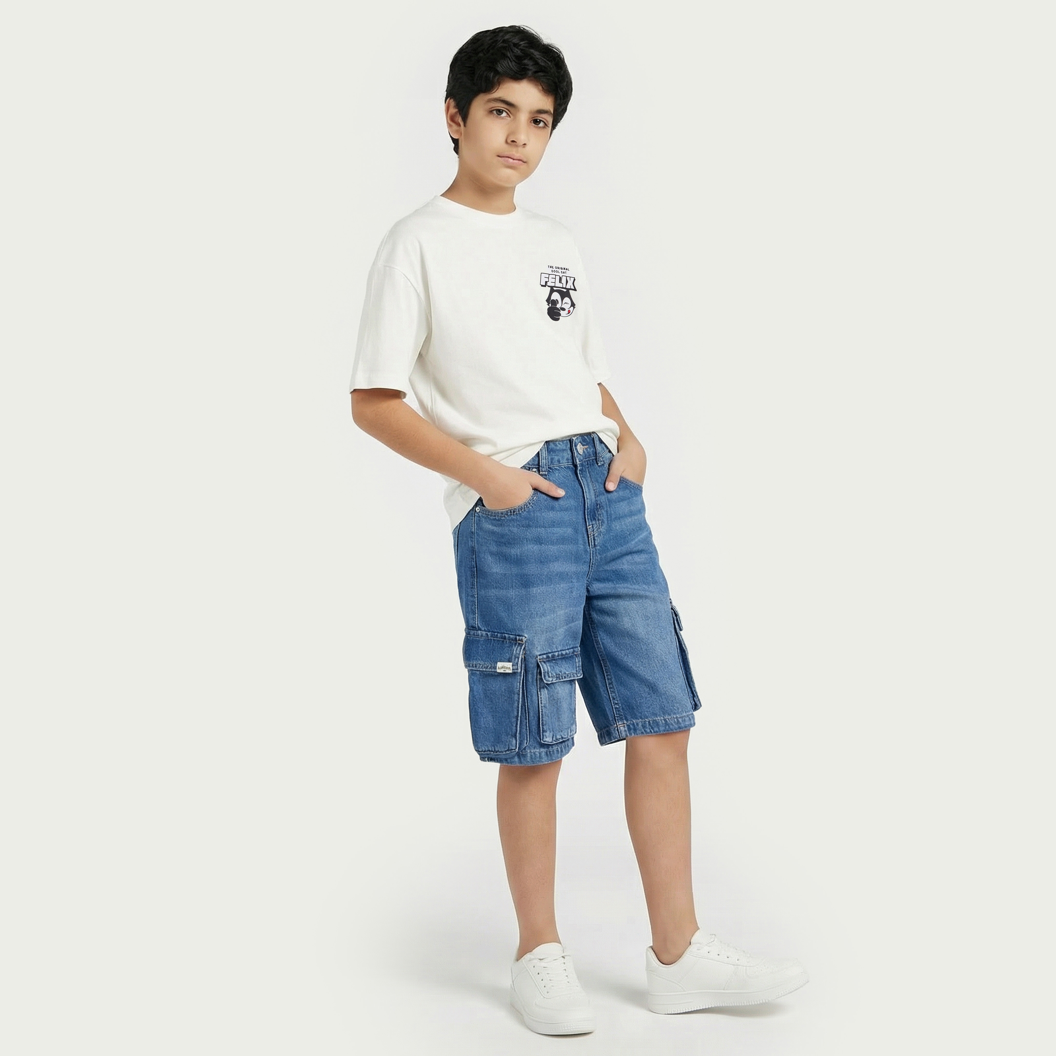 Lee Cooper Button Waist Denim Shorts with Cargo Pockets-boys-clothing-bottoms-shorts-image-2