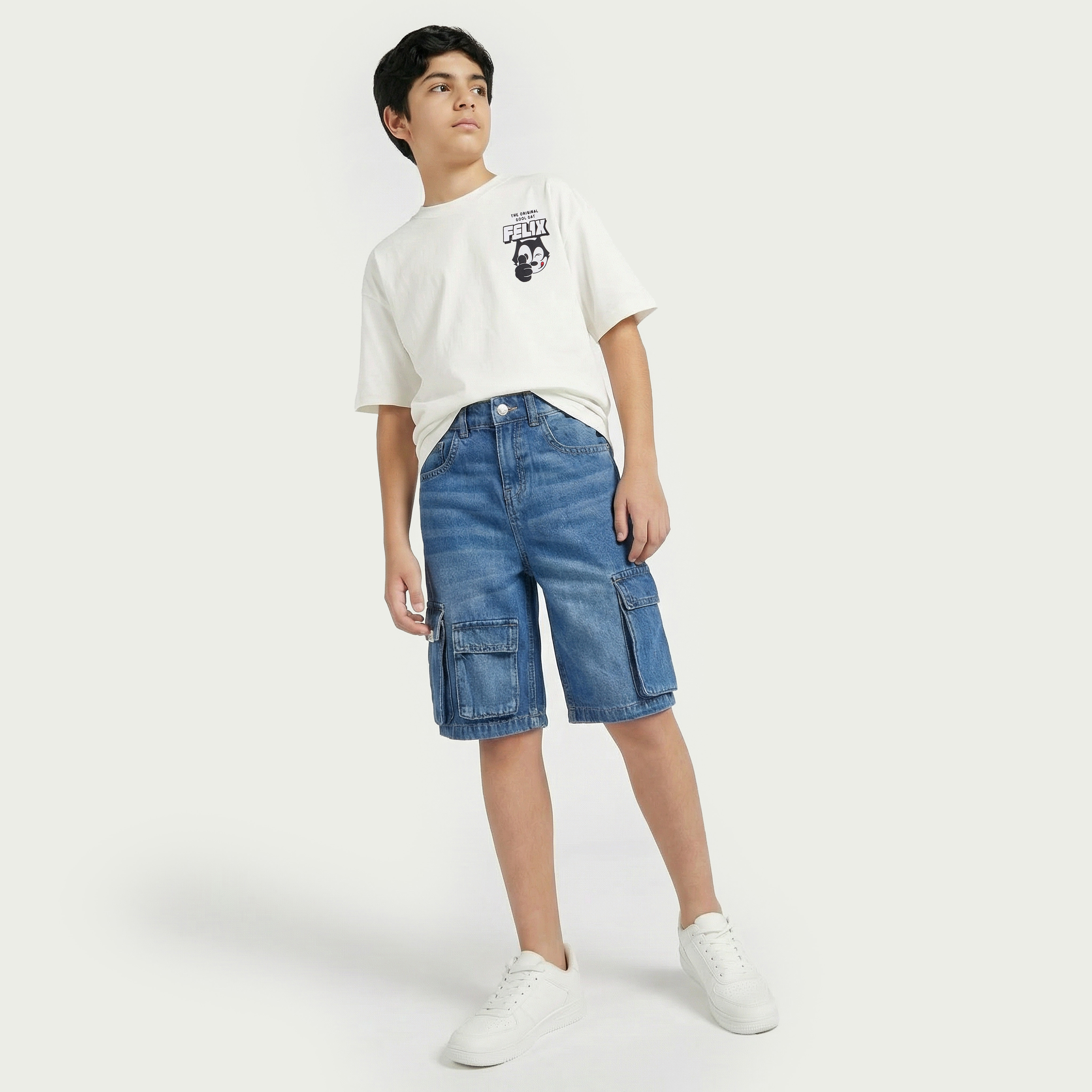 Lee Cooper Button Waist Denim Shorts with Cargo Pockets-boys-clothing-bottoms-shorts-image-5