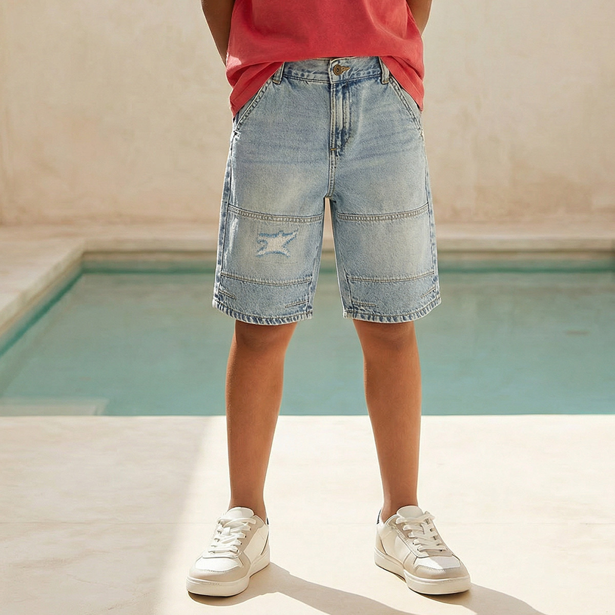 Lee Cooper Knee Length Denim Shorts with Distressed Detail-boys-clothing-bottoms-shorts-image-1
