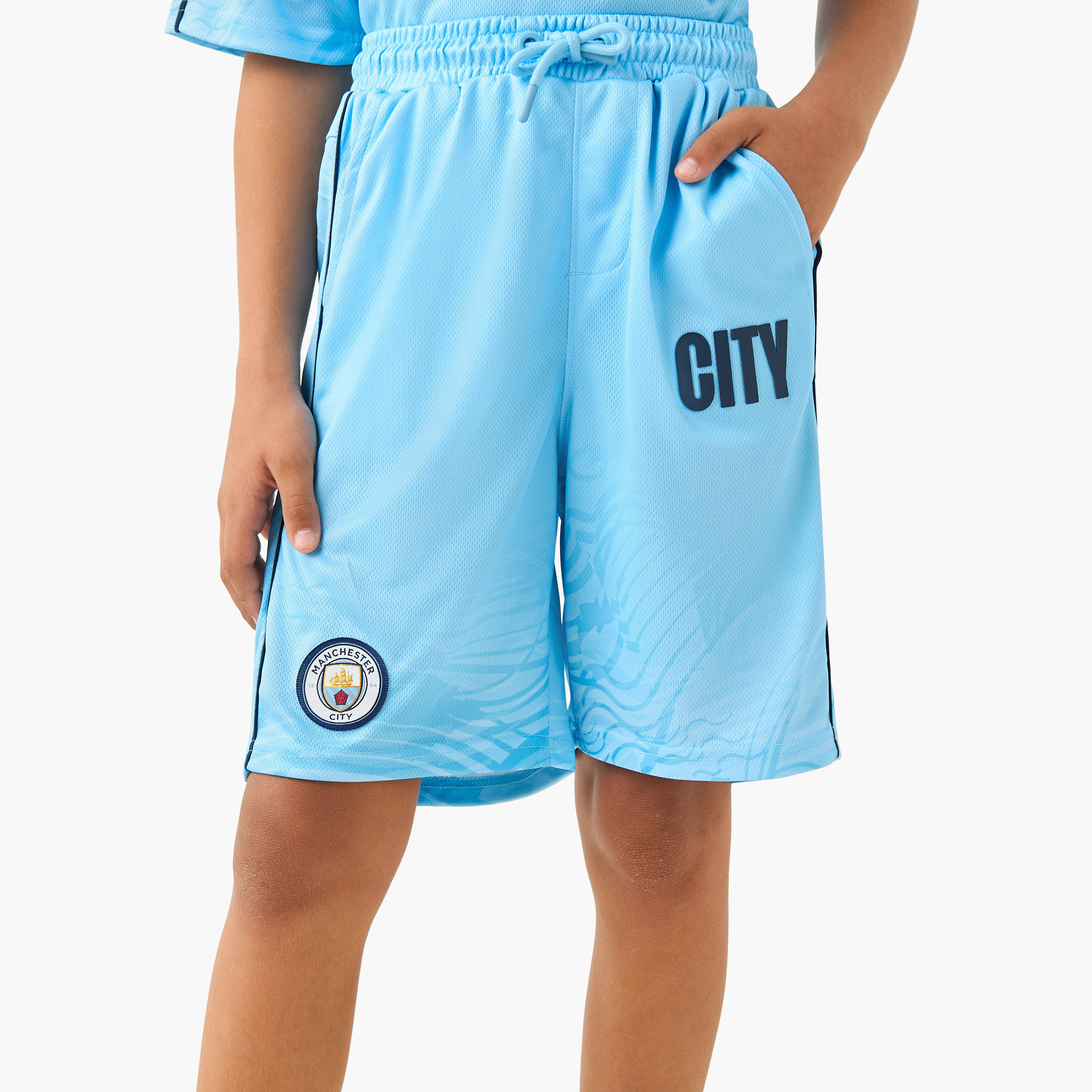 Manchester City V-neck Short Sleeves T-shirt and Shorts Set with Logo Applique-boys-clothing-setsandcoords-image-3