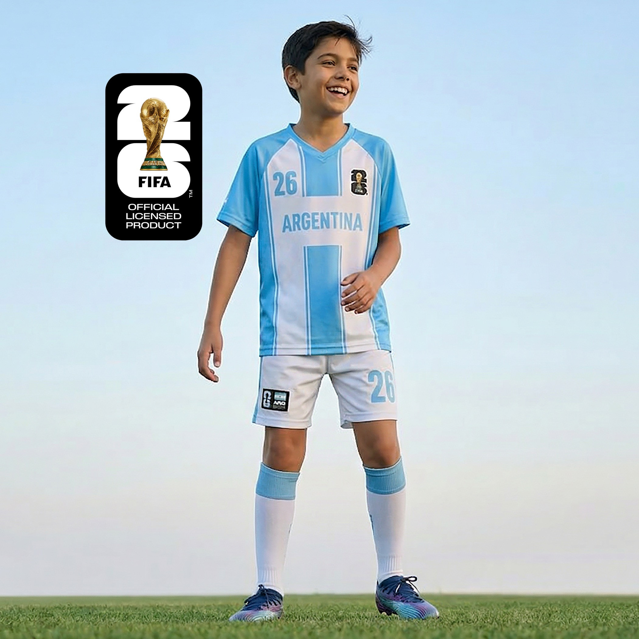 FIFA V-Neck Short Sleeves T-shirt and Shorts Set with Argentina Print-boys-clothing-sportswear-sets-image-1