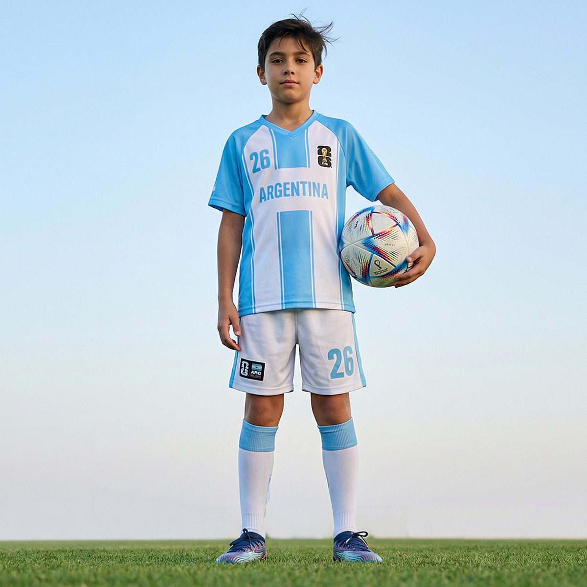 FIFA V-Neck Short Sleeves T-shirt and Shorts Set with Argentina Print-boys-clothing-sportswear-sets-image-2