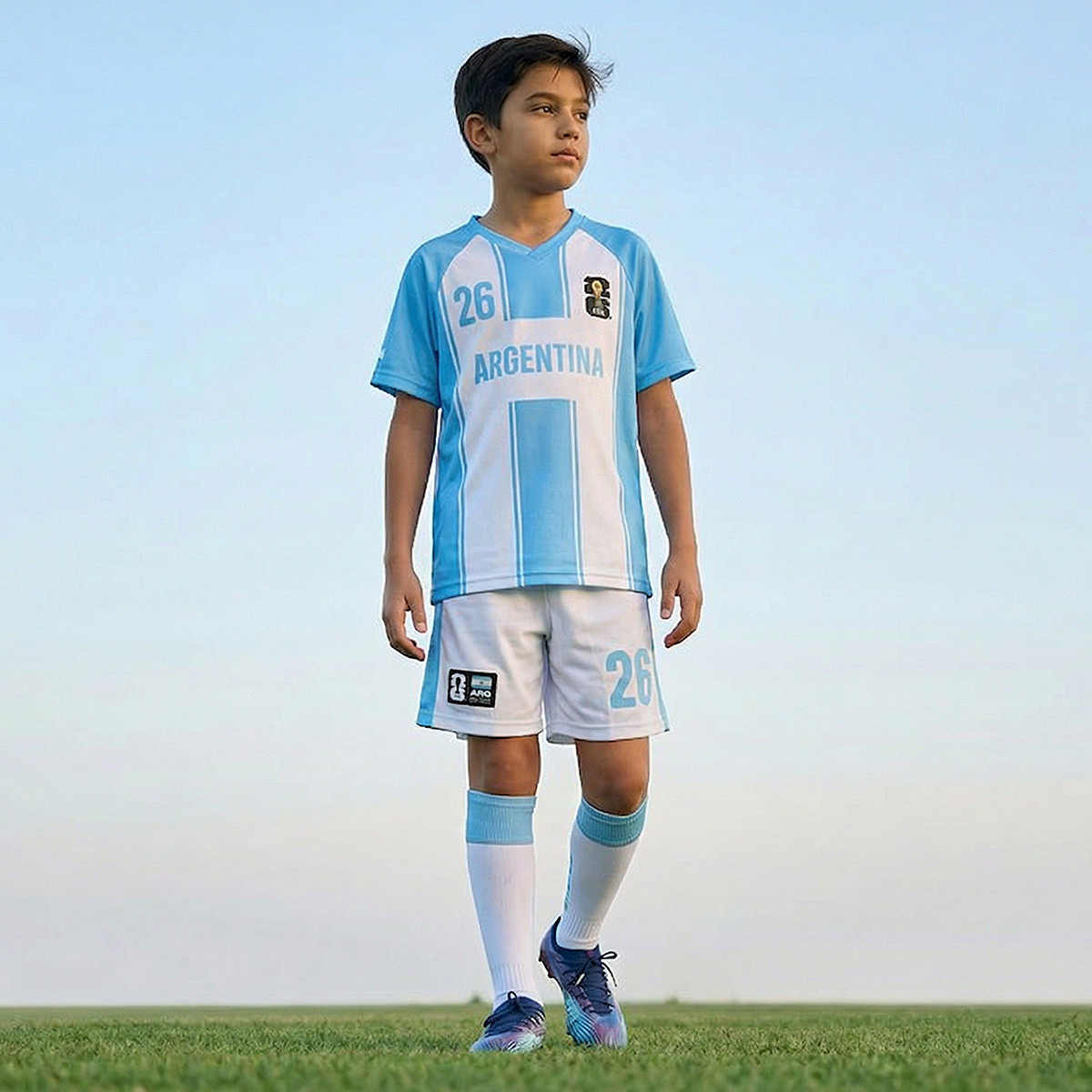 FIFA V-Neck Short Sleeves T-shirt and Shorts Set with Argentina Print-boys-clothing-sportswear-sets-image-6