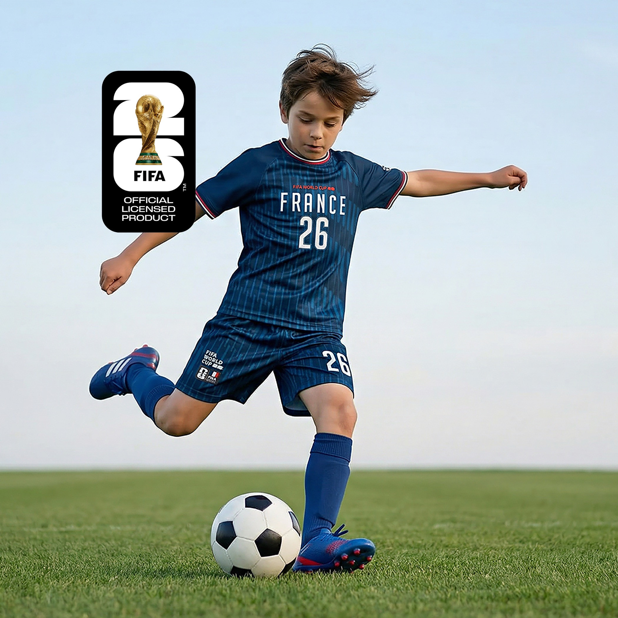 FIFA Crew Neck Short Sleeves T-shirt and Shorts Set with France Print-boys-clothing-sportswear-sets-image-1