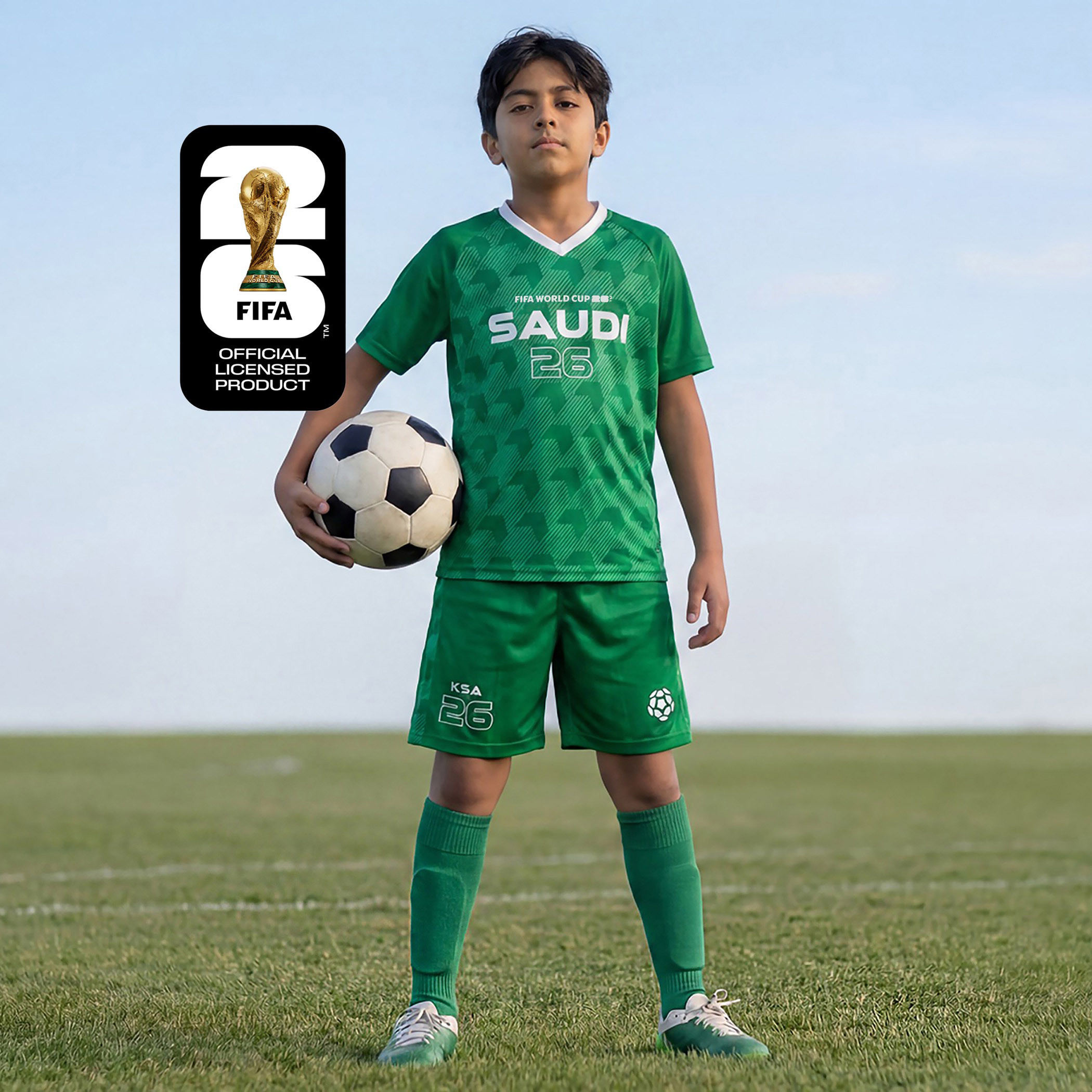 FIFA V-neck Short Sleeves T-shirt and Shorts Set with Saudi Arabia Print-boys-clothing-sportswear-sets-image-1