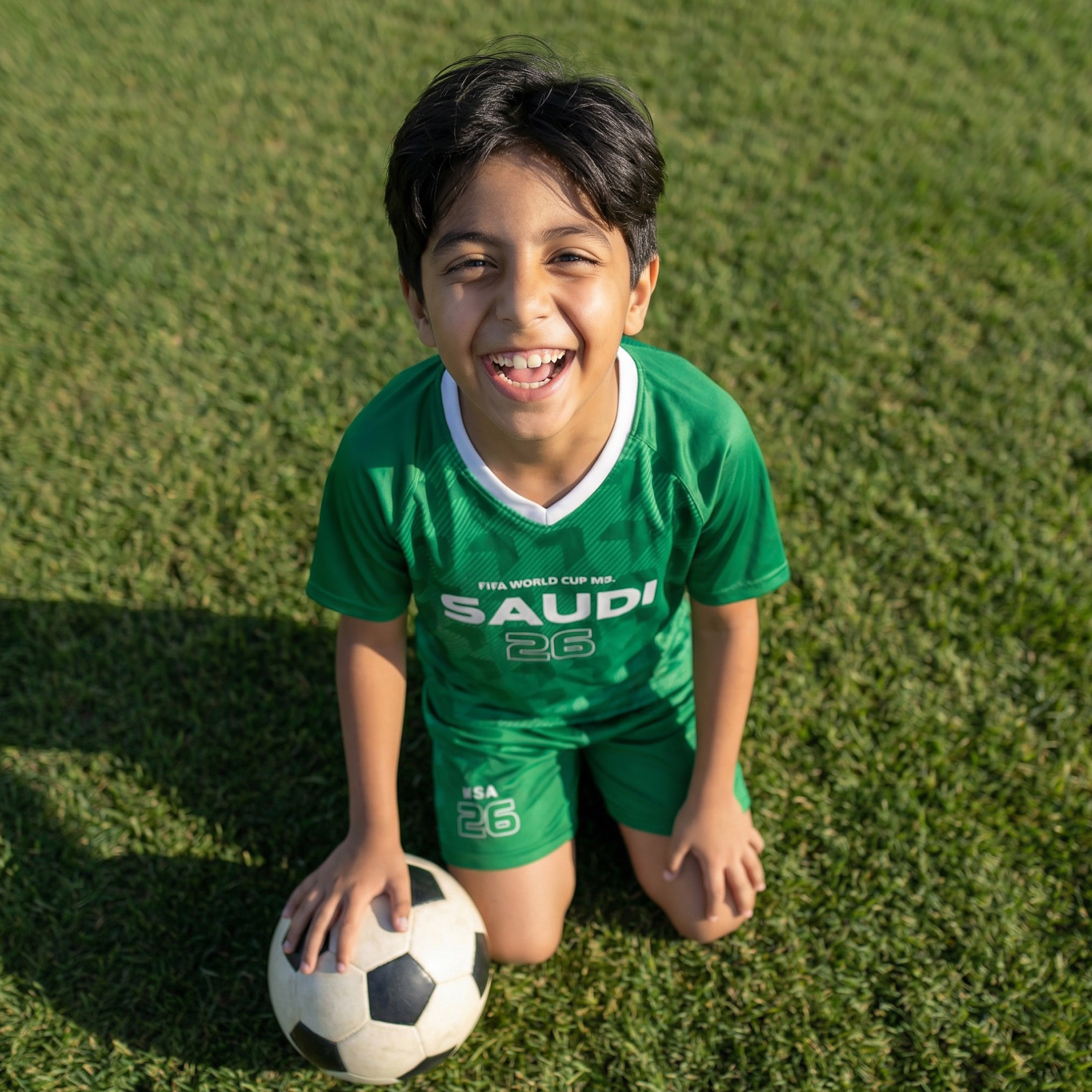FIFA V-neck Short Sleeves T-shirt and Shorts Set with Saudi Arabia Print-boys-clothing-sportswear-sets-image-2