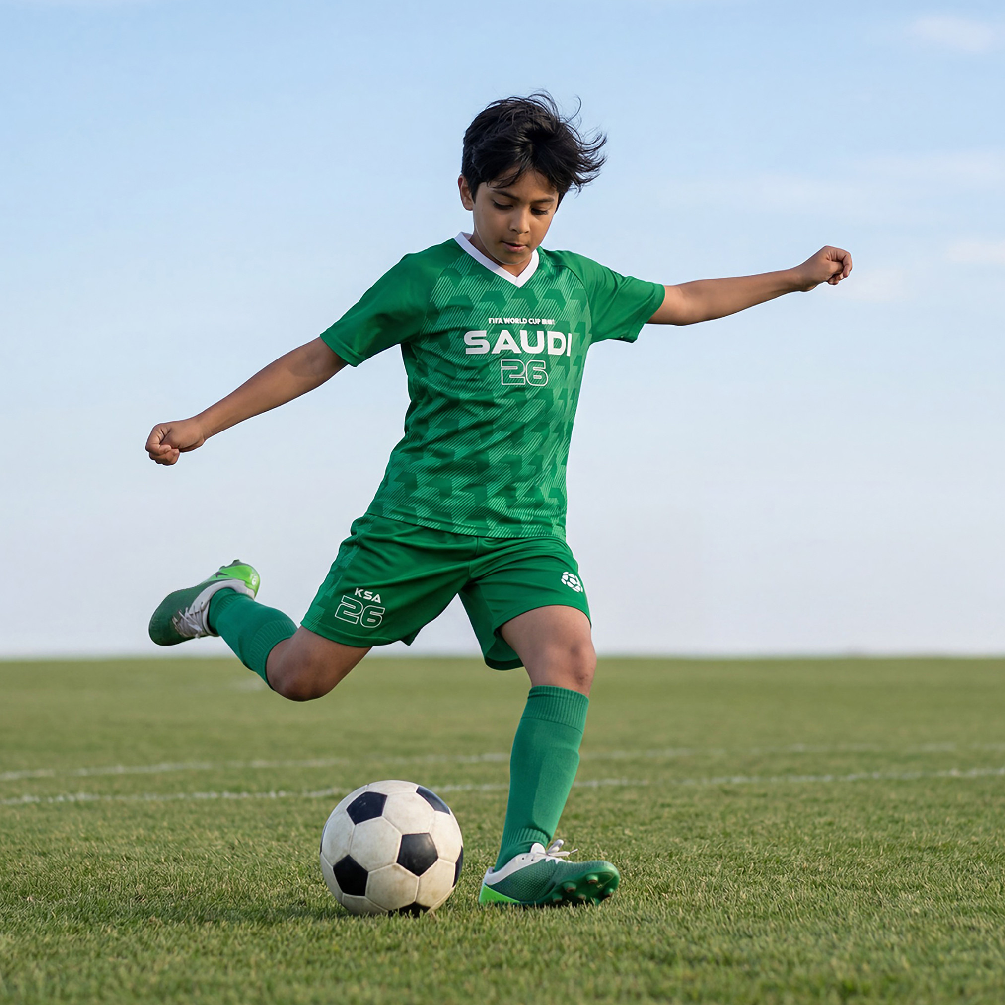 FIFA V-neck Short Sleeves T-shirt and Shorts Set with Saudi Arabia Print-boys-clothing-sportswear-sets-image-7