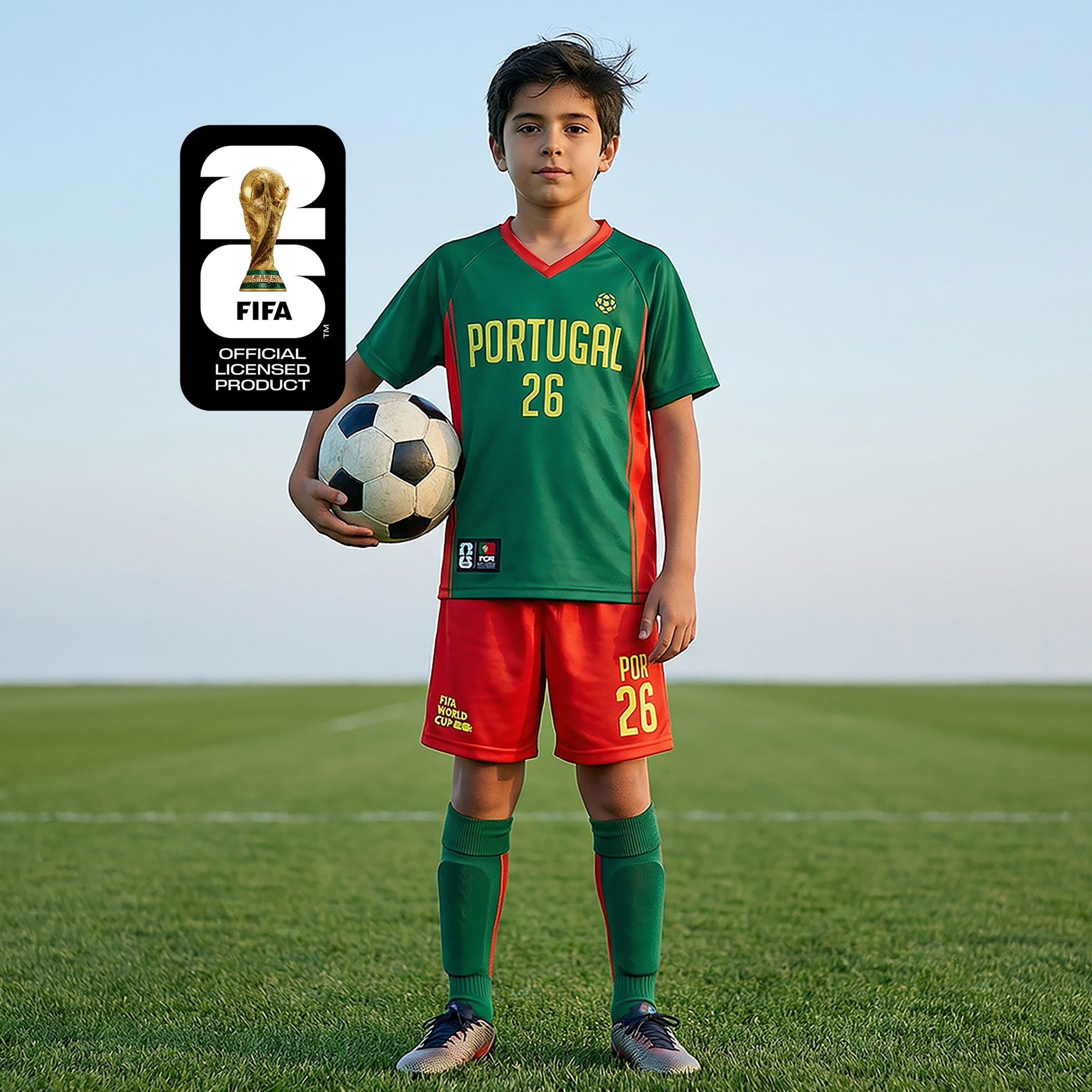 FIFA V-neck Short Sleeves T-shirt and Shorts Set with Portugal Print-boys-clothing-sportswear-sets-image-1