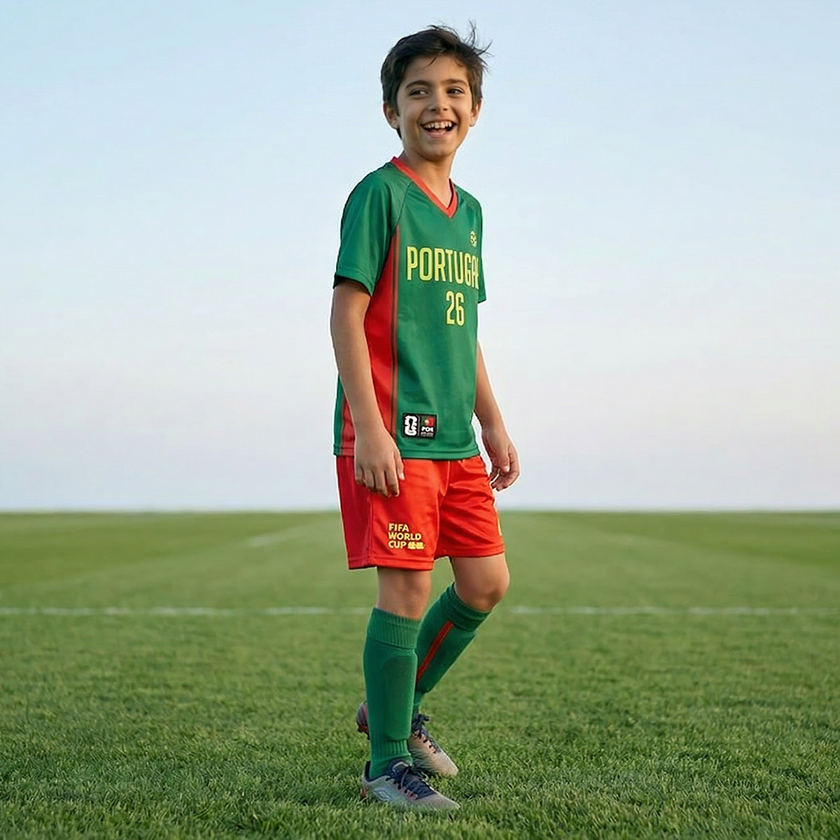 FIFA V-neck Short Sleeves T-shirt and Shorts Set with Portugal Print-boys-clothing-sportswear-sets-image-2