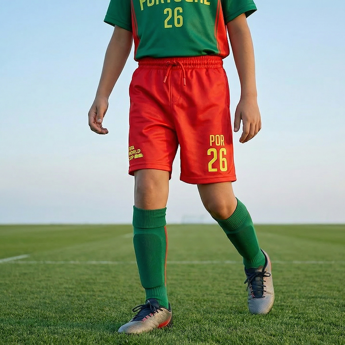 FIFA V-neck Short Sleeves T-shirt and Shorts Set with Portugal Print-boys-clothing-sportswear-sets-image-4