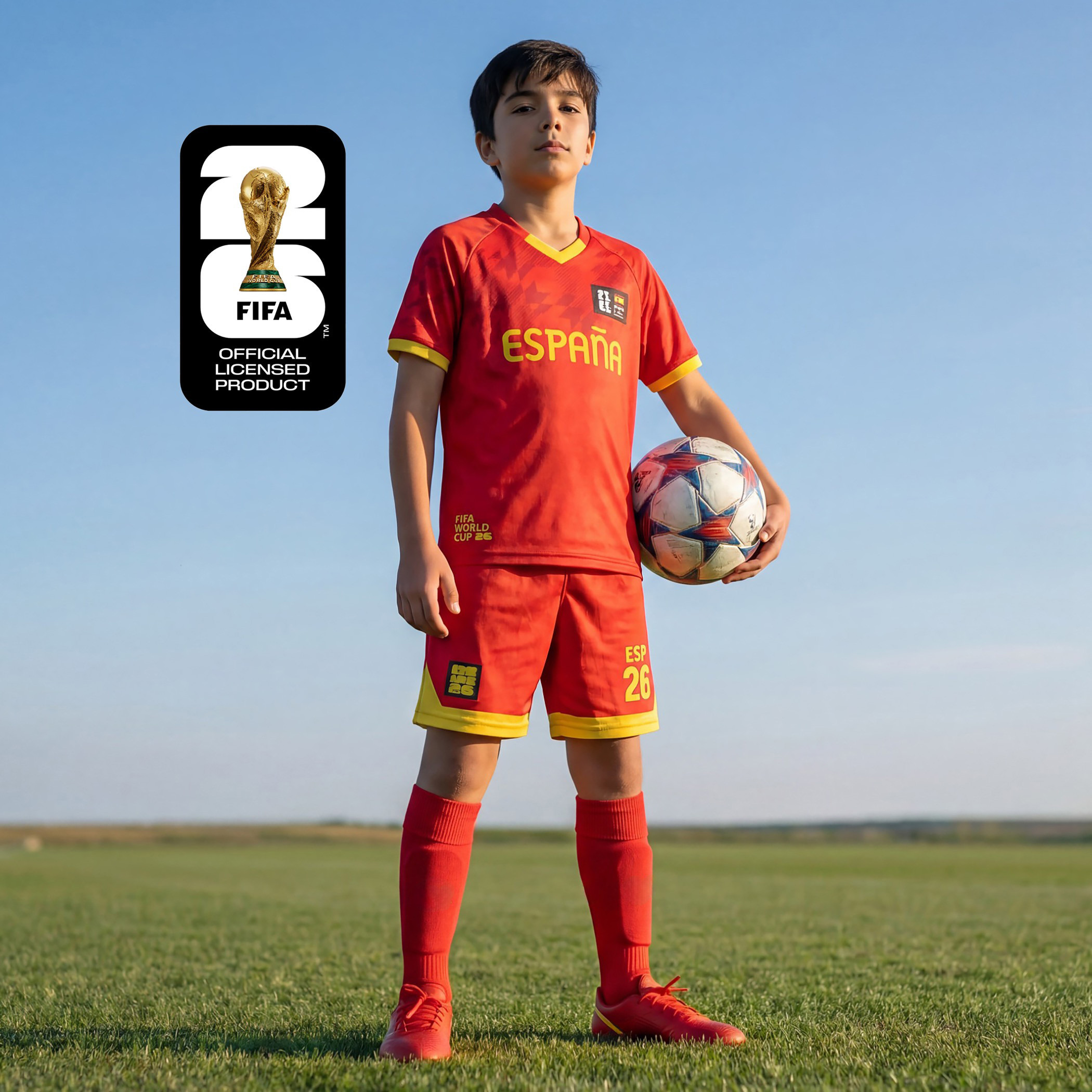 FIFA V-neck Short Sleeves T-shirt and Shorts Set with Espana Print-boys-clothing-sportswear-sets-image-1