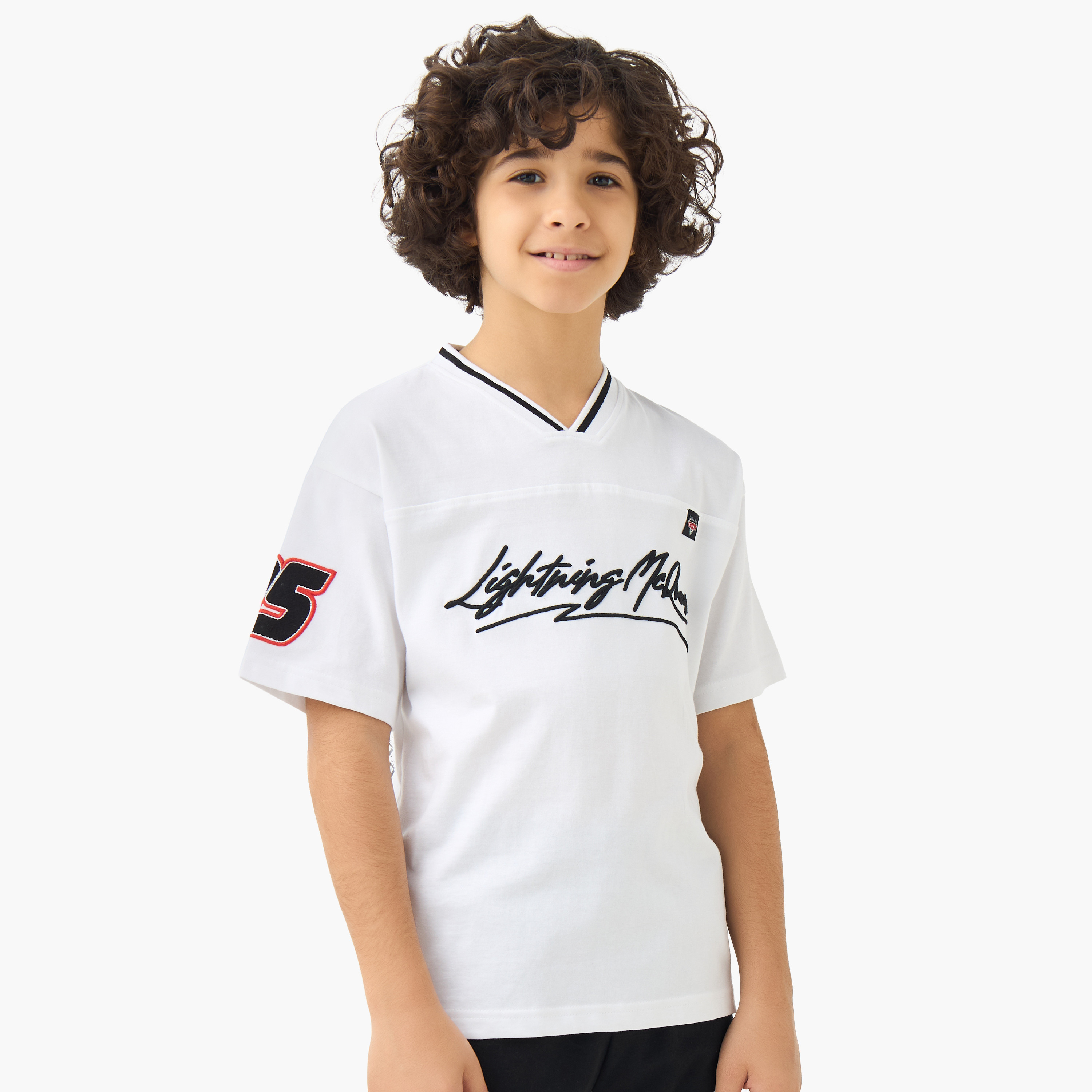 تيشيرت ولادي قطن برقبة V وأكمام قصيرة وتطريزات من ديزني-boys-clothing-tshirtsandpolos-image-1