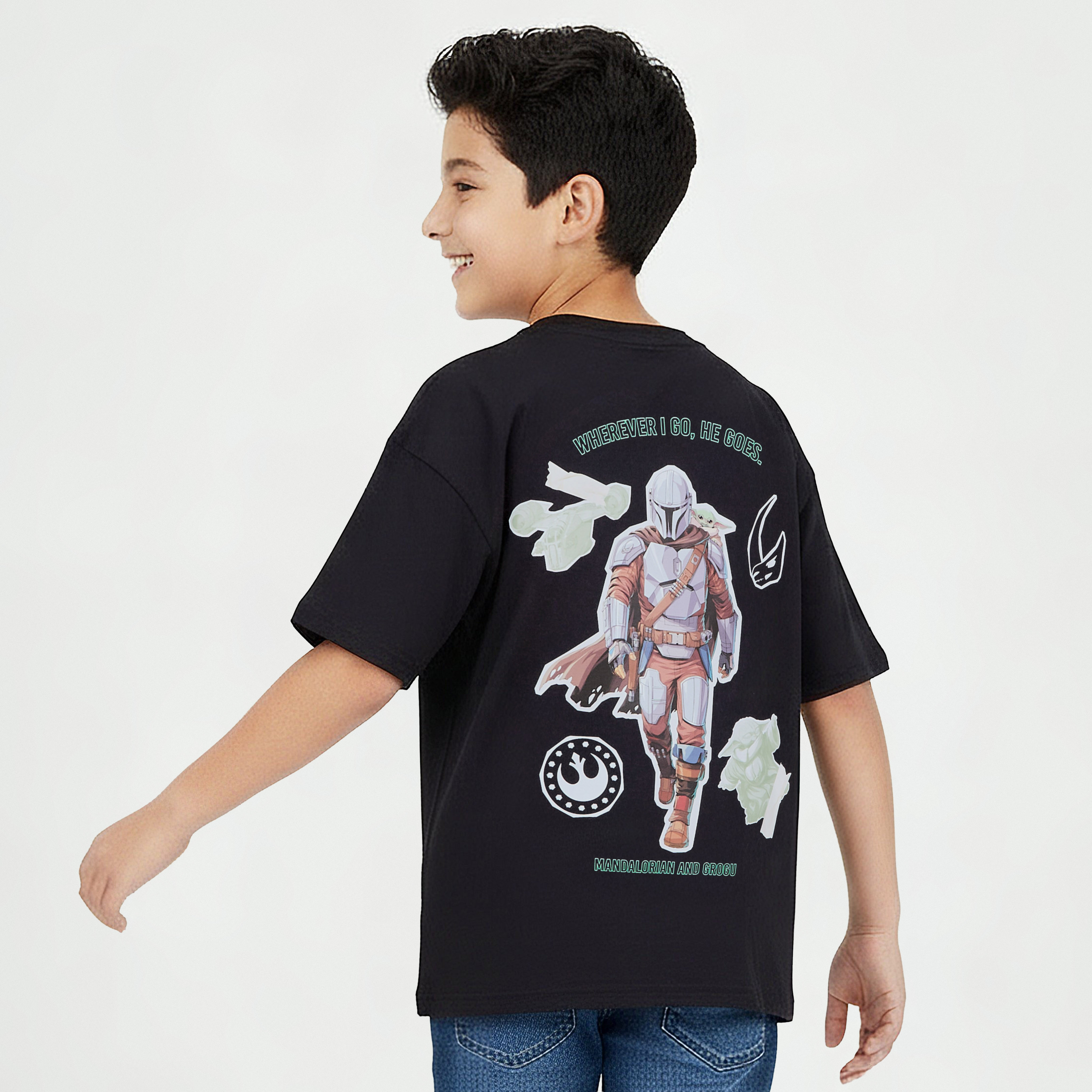 Disney Crew Neck Short Sleeve T-shirt with Mandalorian Print-boys-clothing-tshirtsandpolos-image-1