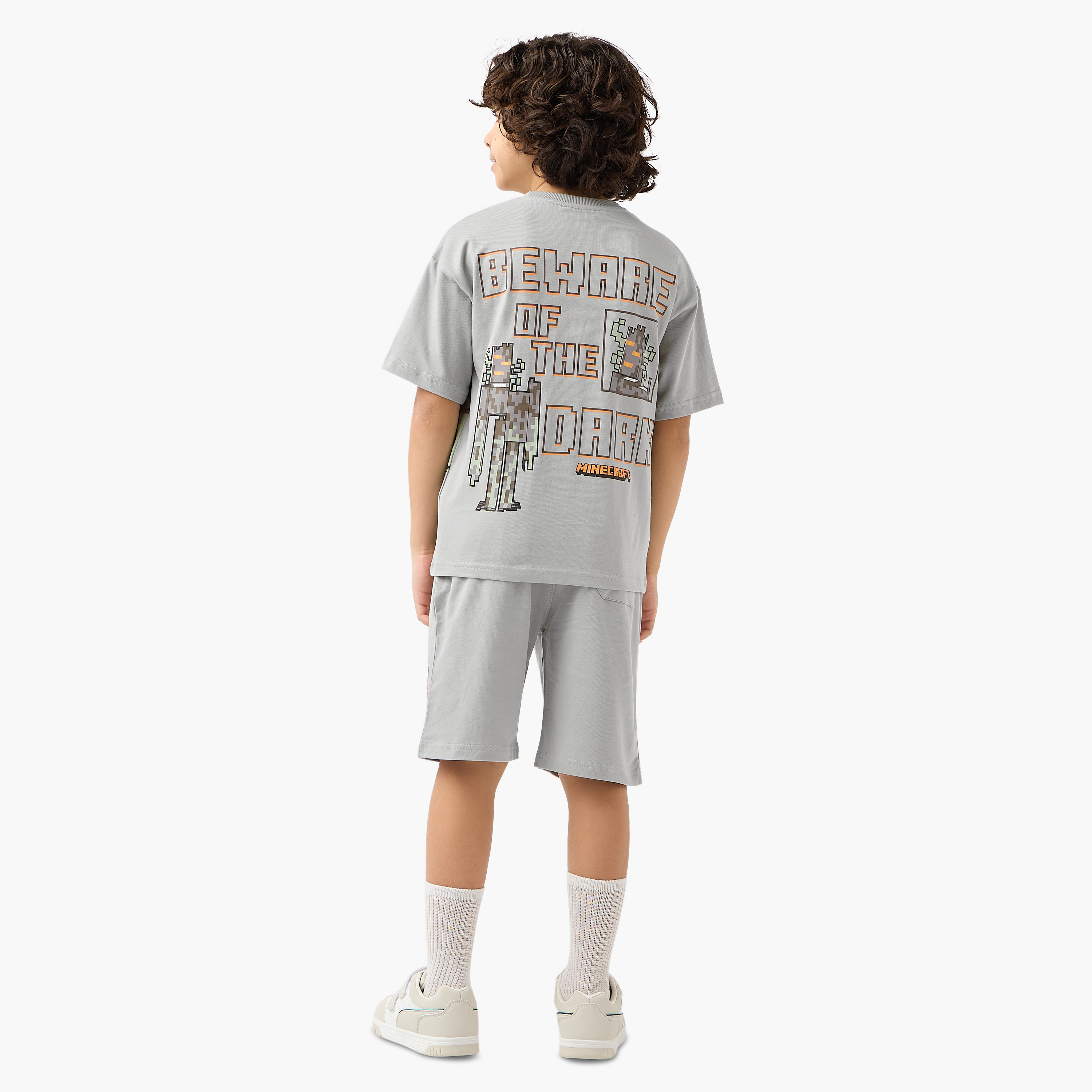 Minecraft Crew Neck Short Sleeves T-shirt and Shorts Set with Print-boys-clothing-setsandcoords-image-1