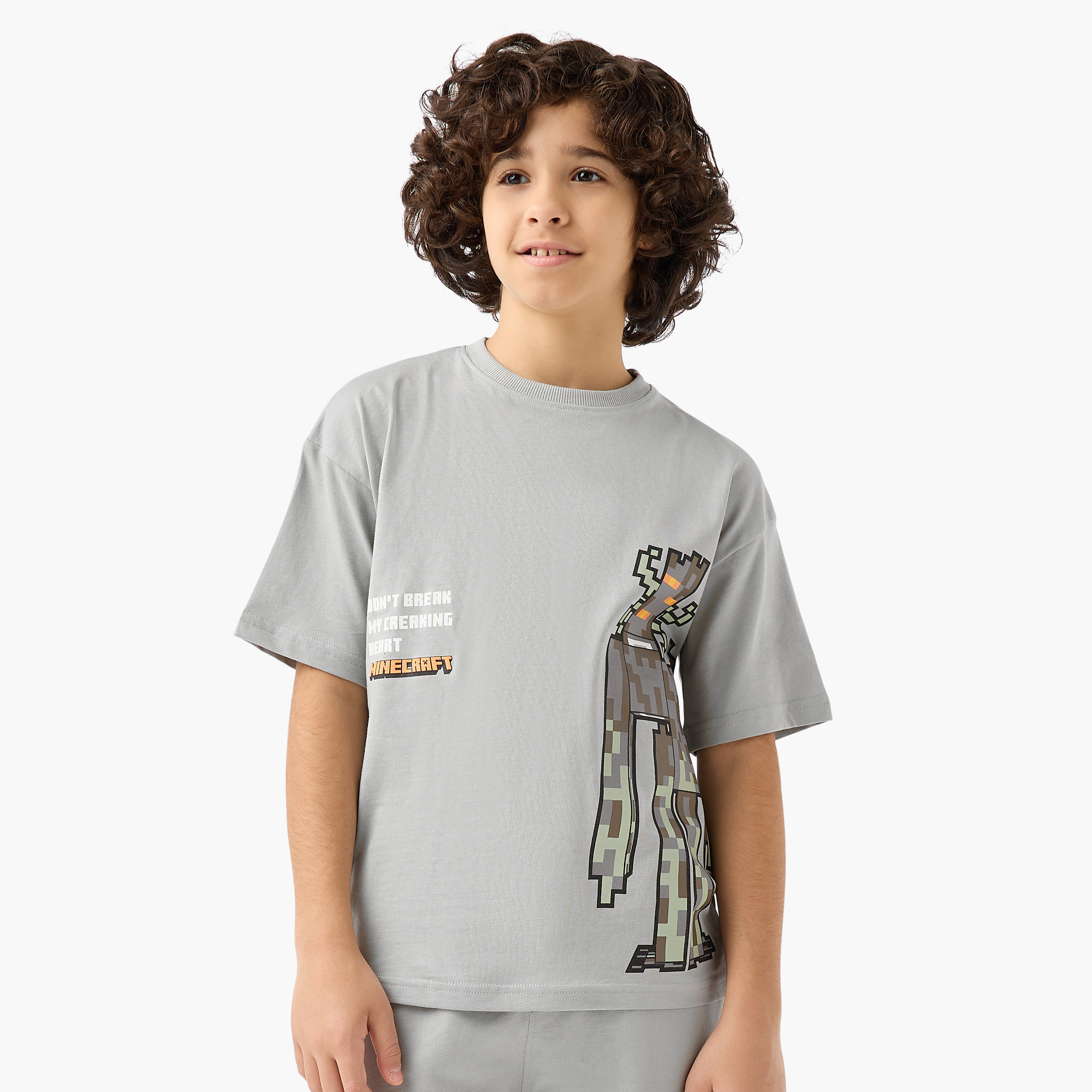 Minecraft Crew Neck Short Sleeves T-shirt and Shorts Set with Print-boys-clothing-setsandcoords-image-2