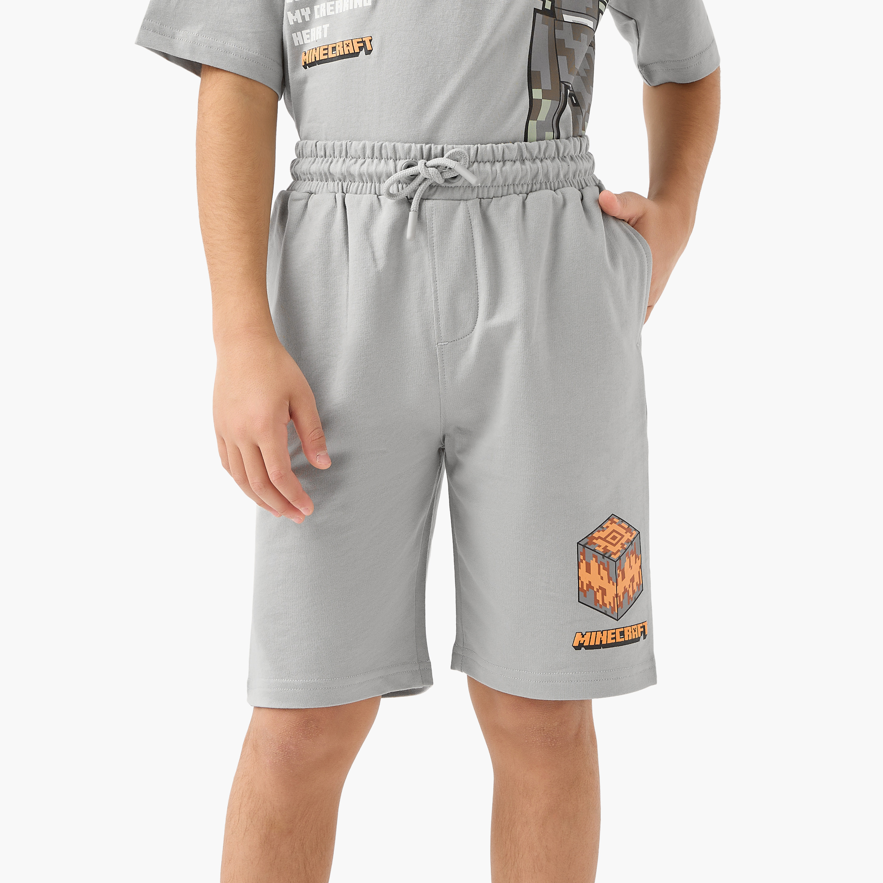 Minecraft Crew Neck Short Sleeves T-shirt and Shorts Set with Print-boys-clothing-setsandcoords-image-3