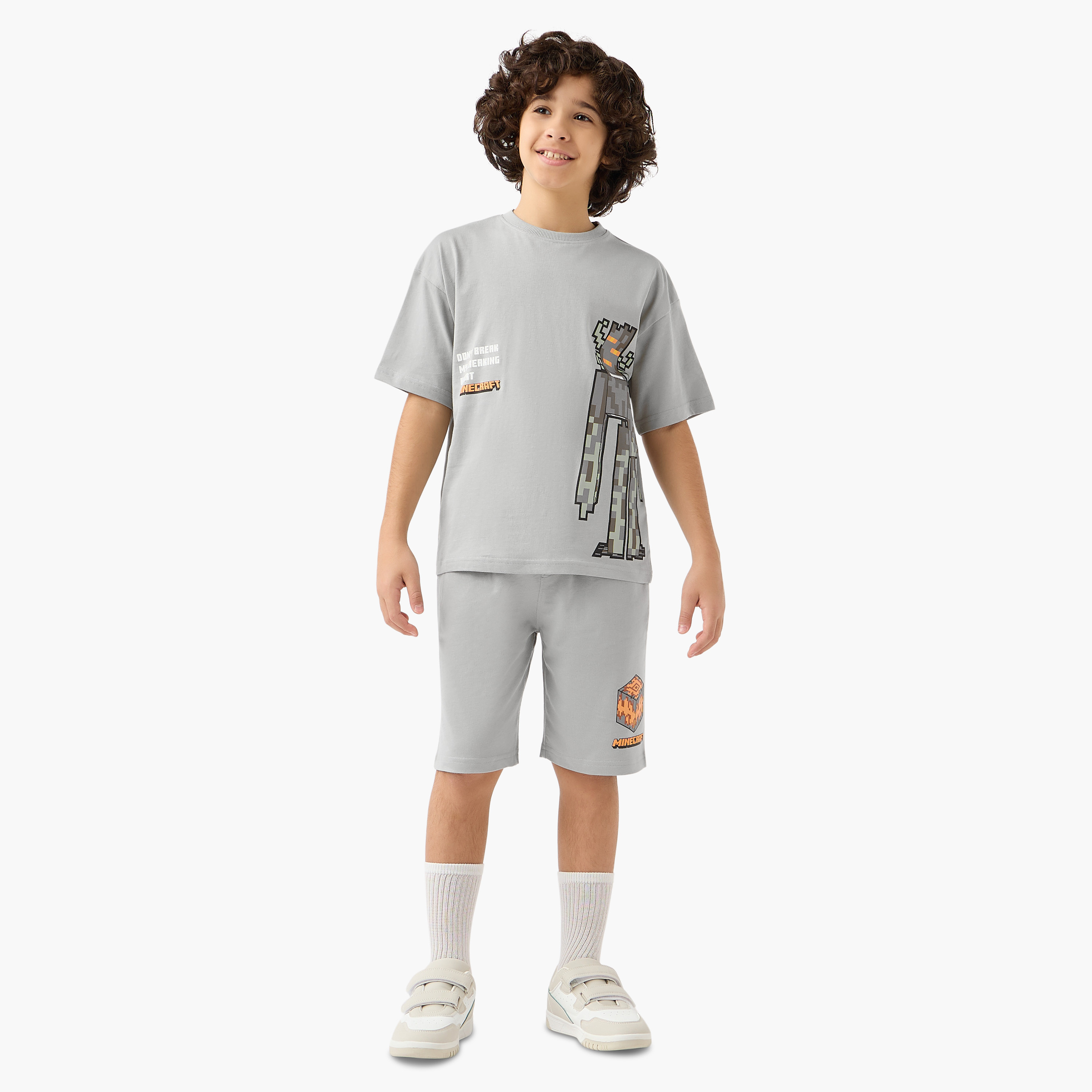 Minecraft Crew Neck Short Sleeves T-shirt and Shorts Set with Print-boys-clothing-setsandcoords-image-4