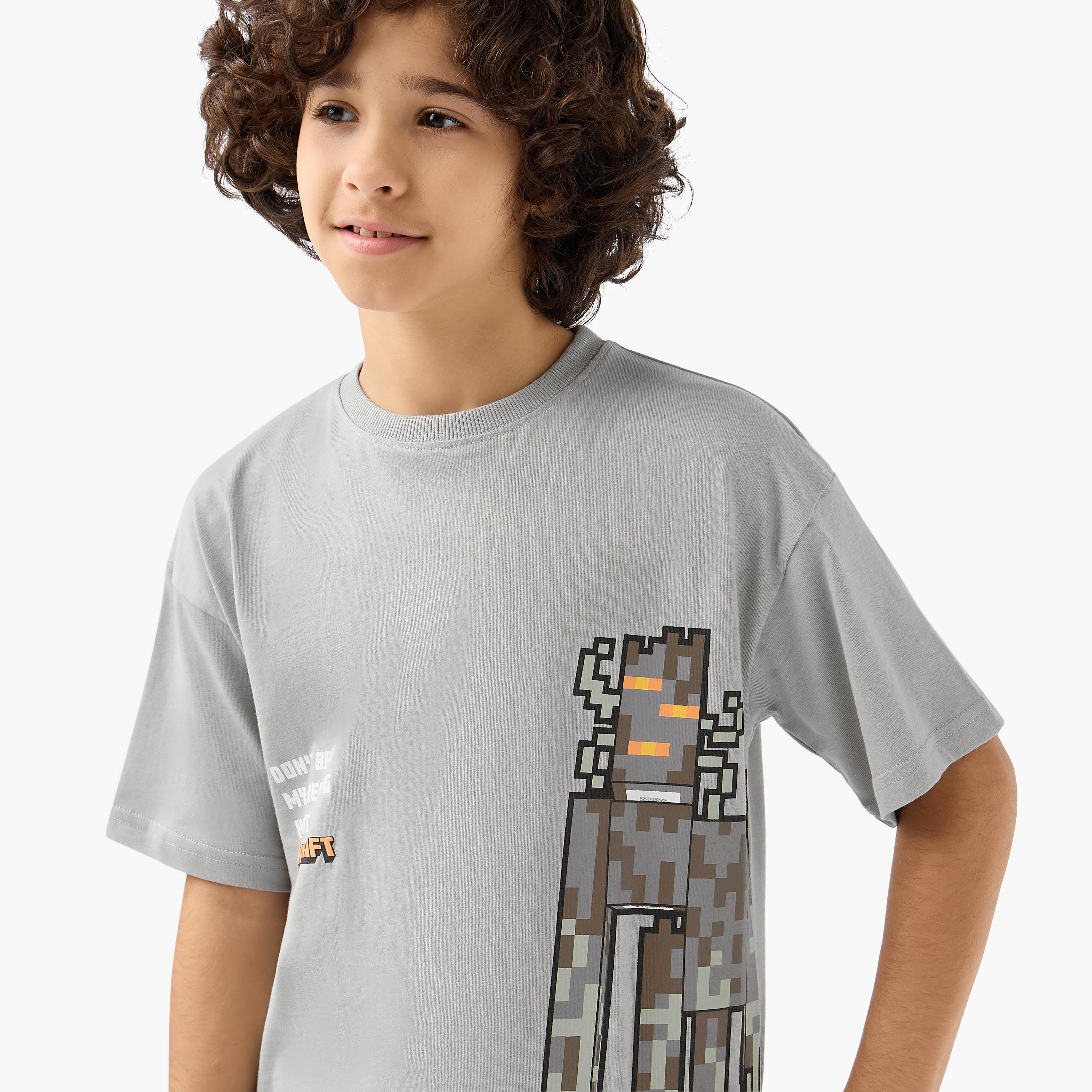 Minecraft Crew Neck Short Sleeves T-shirt and Shorts Set with Print-boys-clothing-setsandcoords-image-5