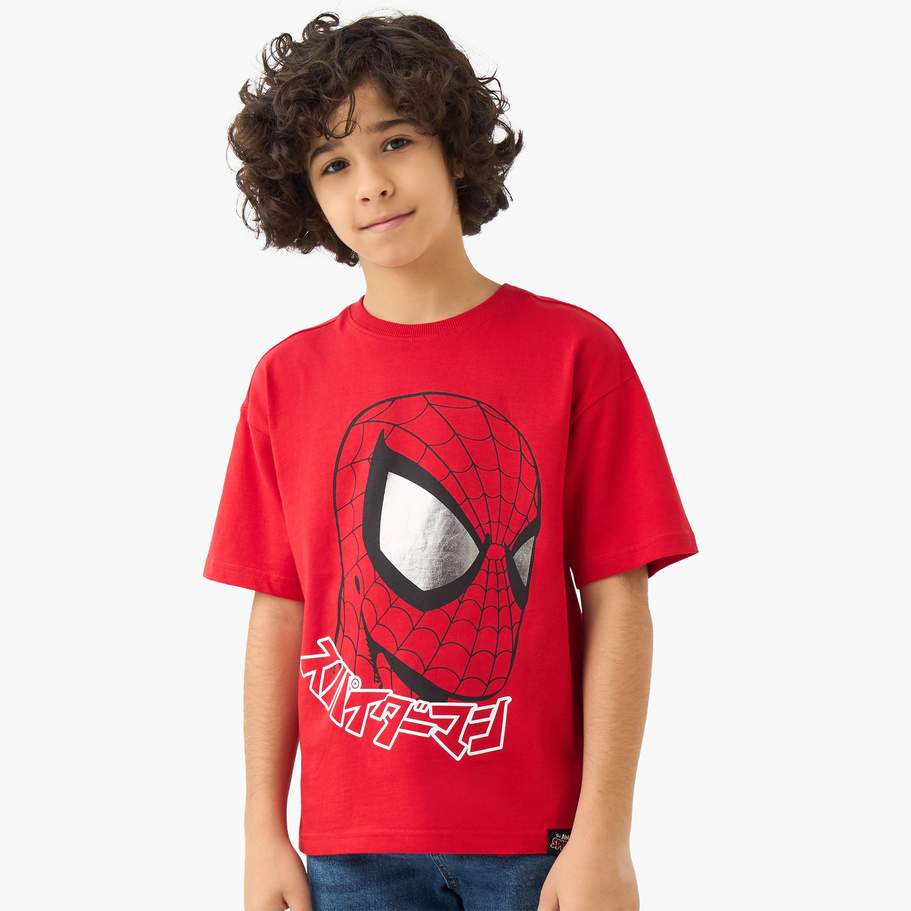 تيشيرت بياقة ضيقة وأكمام قصيرة وطبعات سبايدر مان-boys-clothing-tshirtsandpolos-image-1