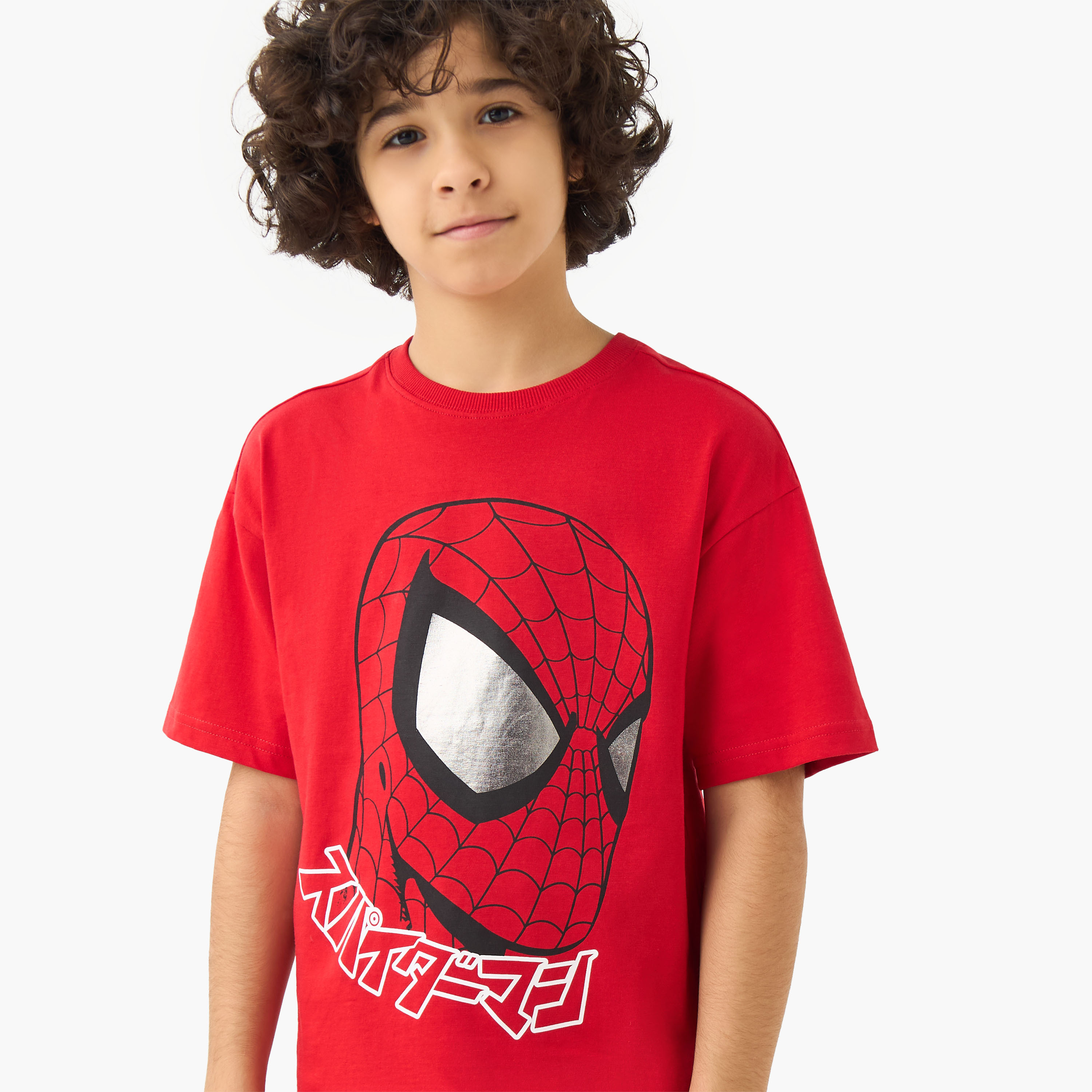 تيشيرت بياقة ضيقة وأكمام قصيرة وطبعات سبايدر مان-boys-clothing-tshirtsandpolos-image-4