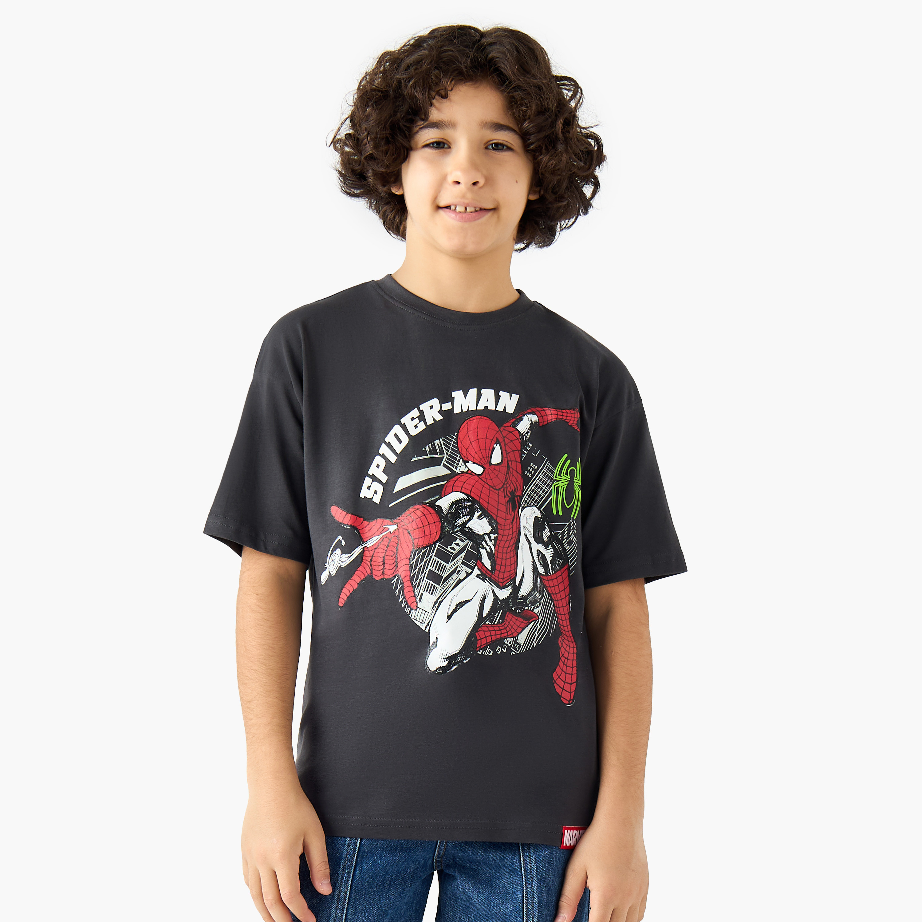 تيشيرت بياقة ضيقة وأكمام قصيرة وطبعات سبايدر مان-boys-clothing-tshirtsandpolos-image-1