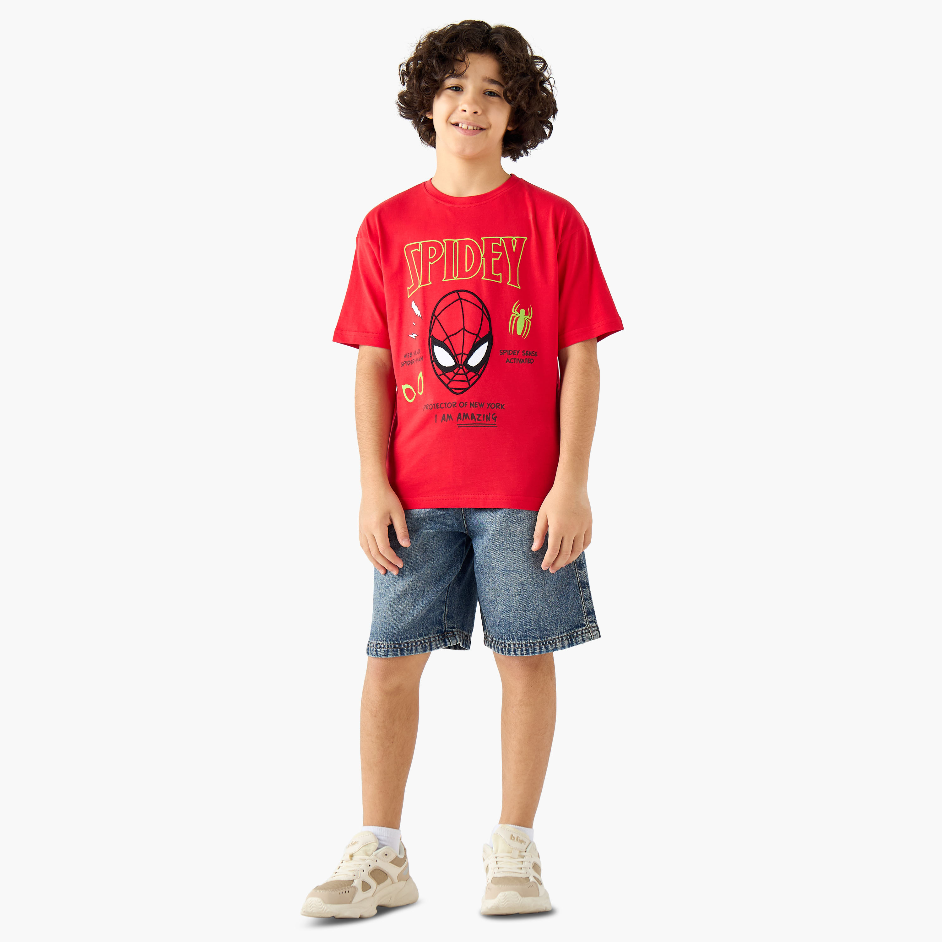 تيشيرت بياقة ضيقة وأكمام قصيرة وطبعات سبايدر مان-boys-clothing-tshirtsandpolos-image-2