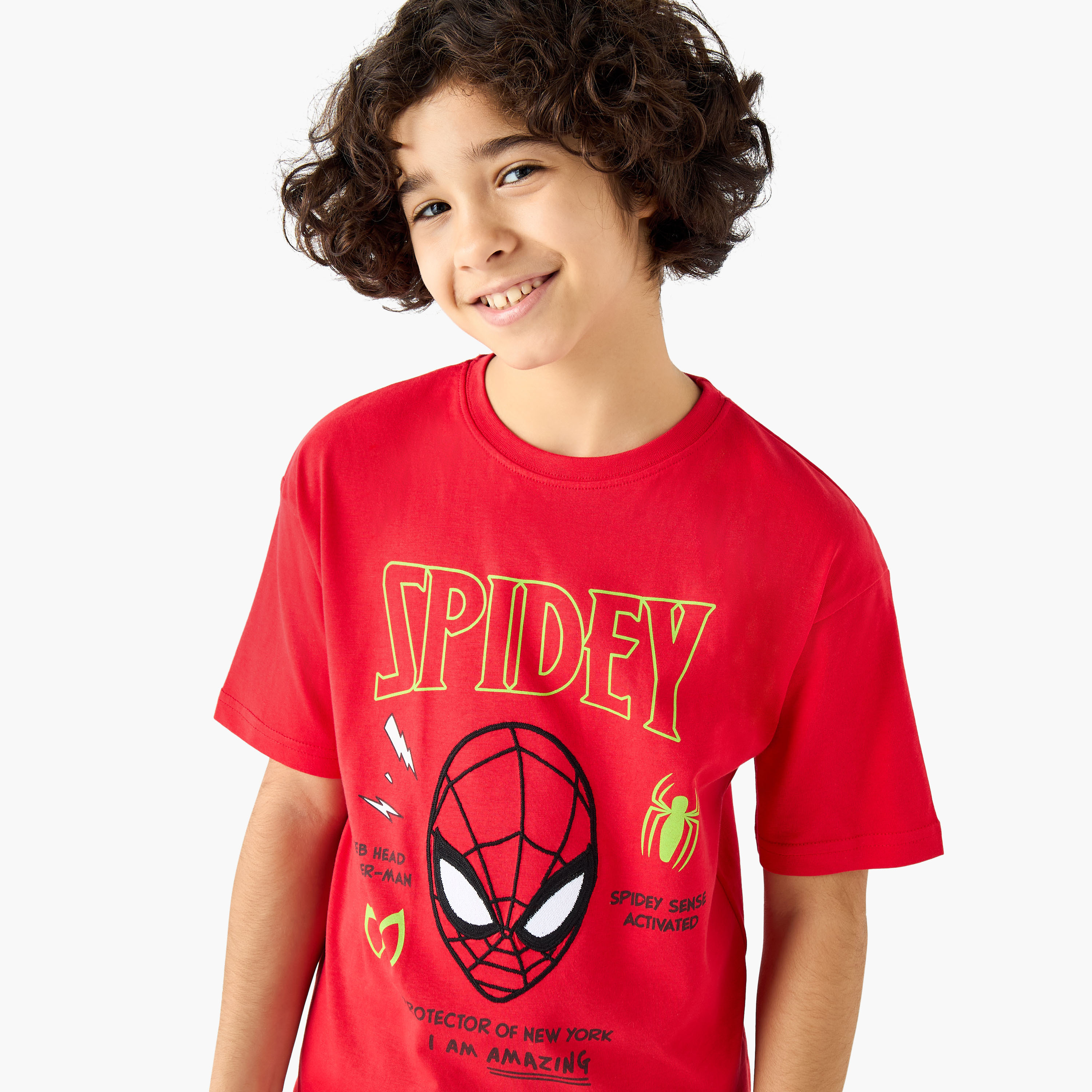 تيشيرت بياقة ضيقة وأكمام قصيرة وطبعات سبايدر مان-boys-clothing-tshirtsandpolos-image-4