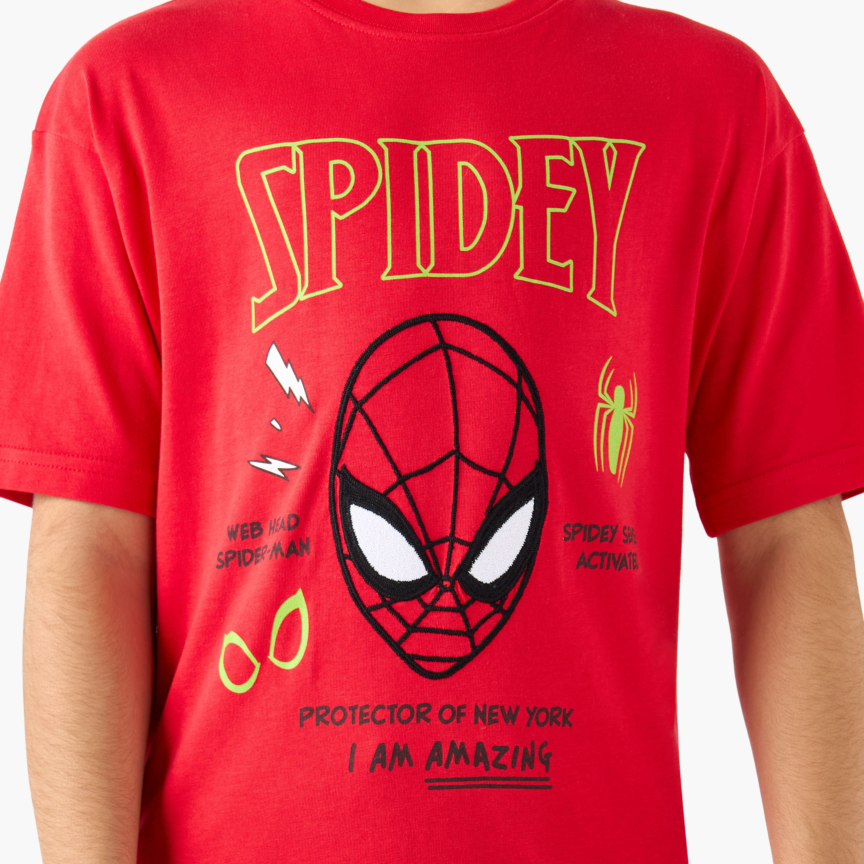 تيشيرت بياقة ضيقة وأكمام قصيرة وطبعات سبايدر مان-boys-clothing-tshirtsandpolos-image-5