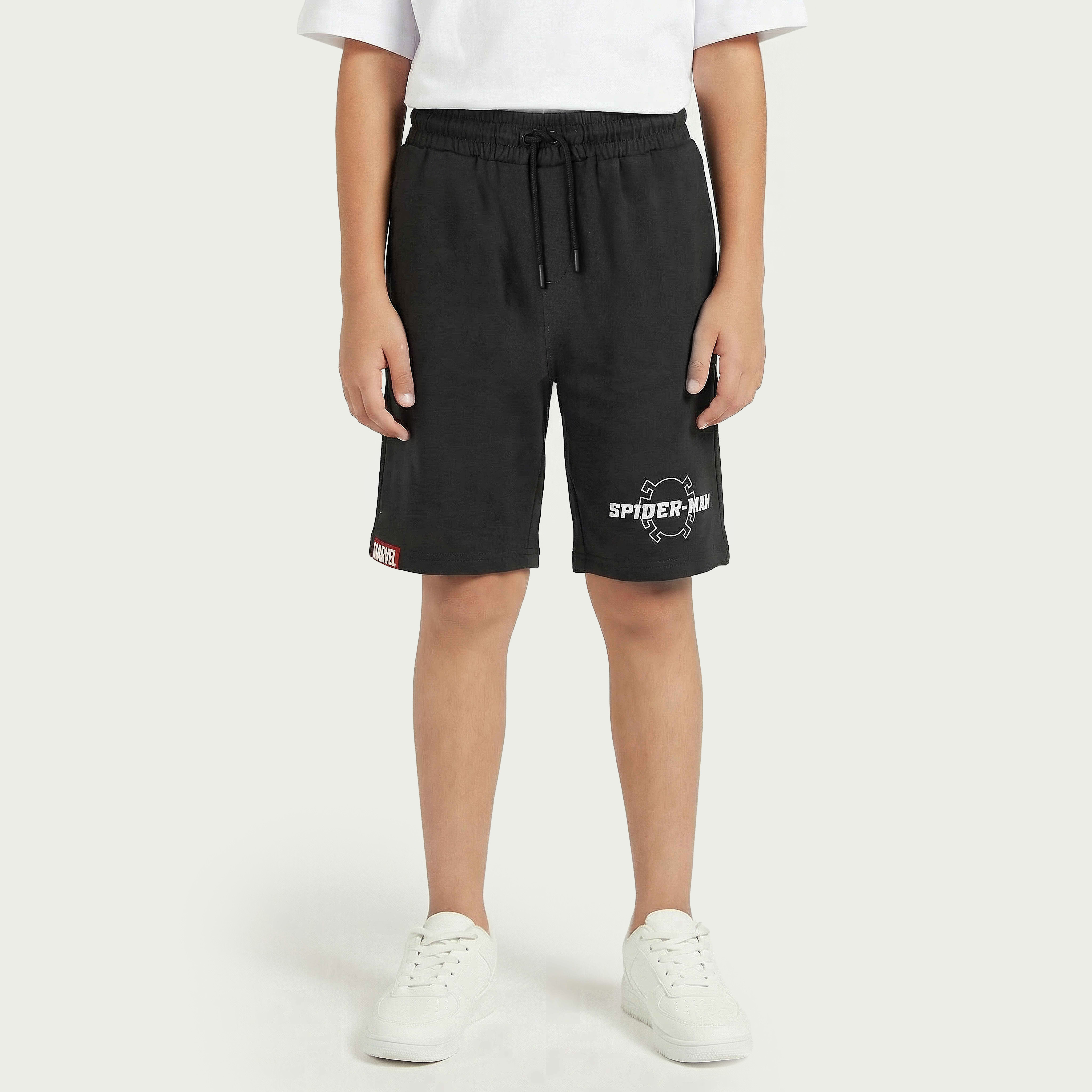 Knee Length Drawstring Waistband Shorts with Spider-Man Print-boys-clothing-bottoms-shorts-image-1
