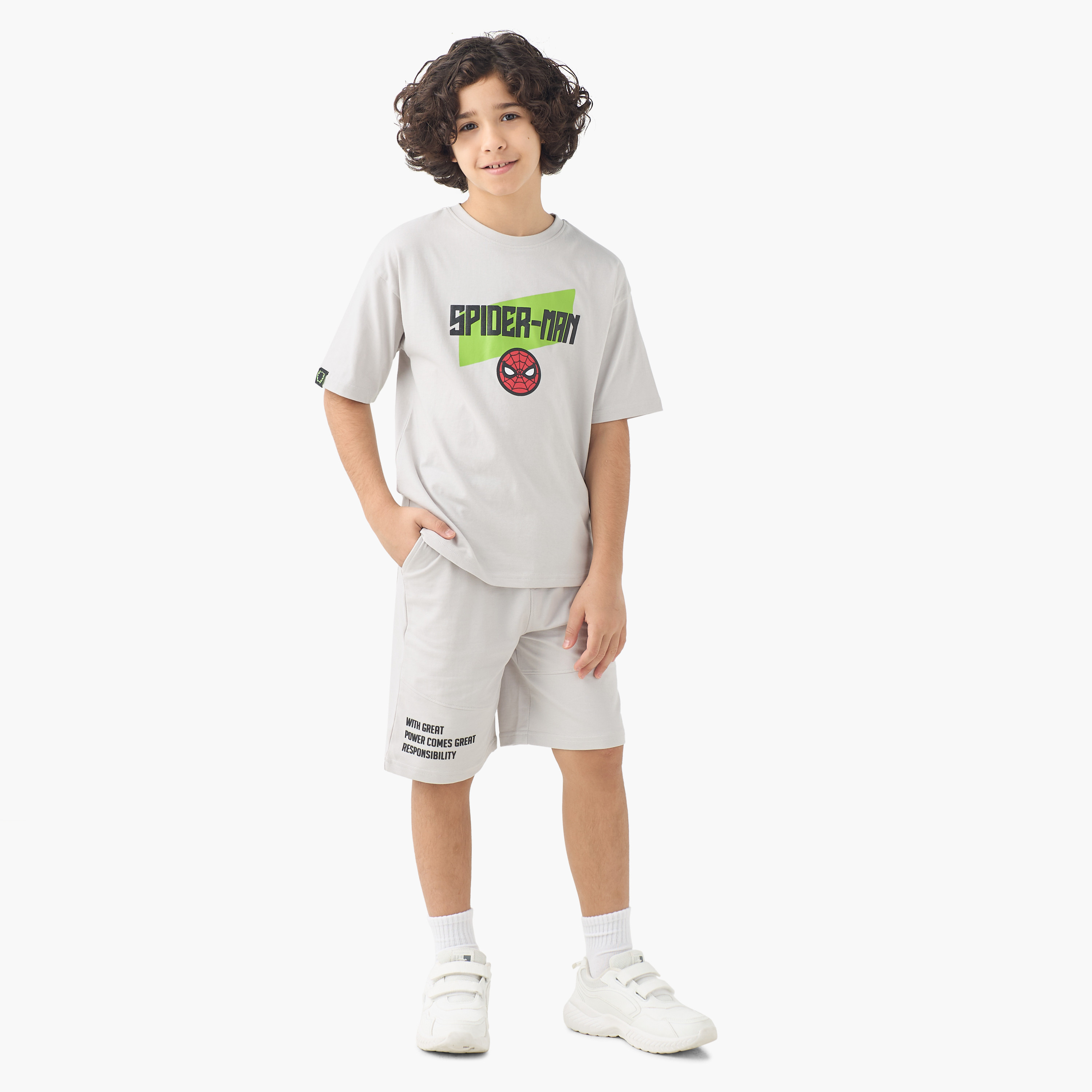 Crew Neck Short Sleeves T-shirt and Shorts Set with Spider-Man Print-boys-clothing-setsandcoords-image-1