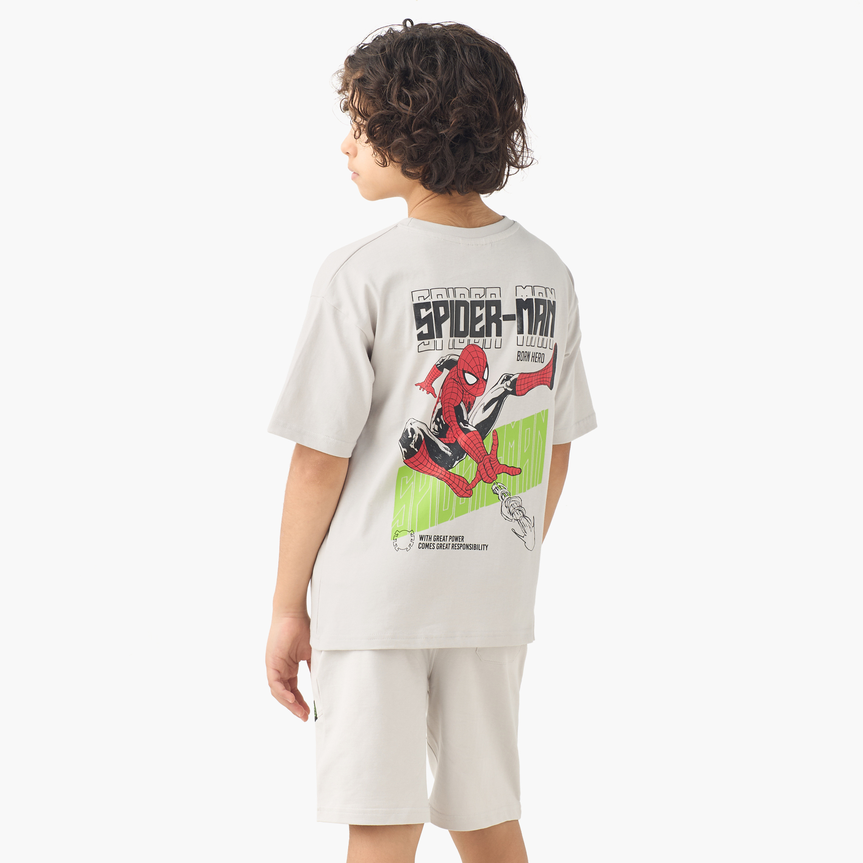 Crew Neck Short Sleeves T-shirt and Shorts Set with Spider-Man Print-boys-clothing-setsandcoords-image-4