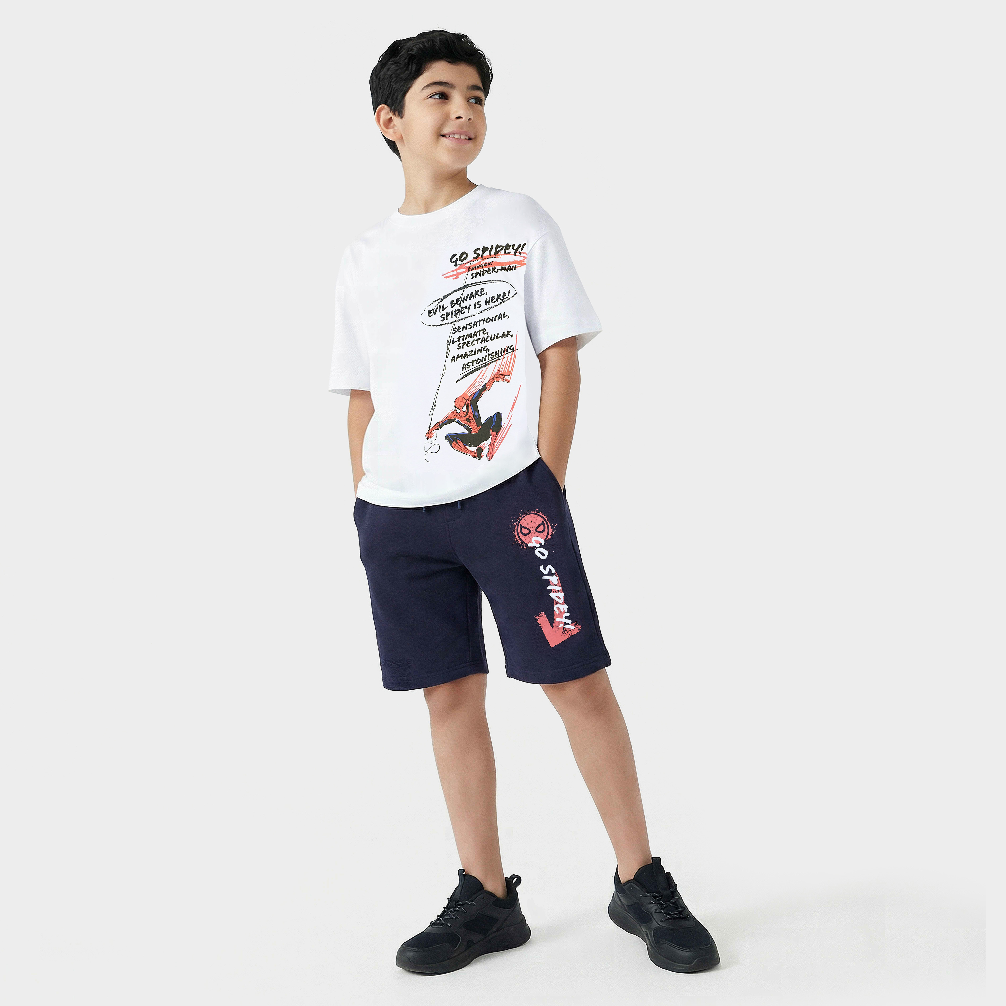 Crew Neck Short Sleeves T-shirt and Shorts Set with Spider-Man Print-boys-clothing-setsandcoords-image-1