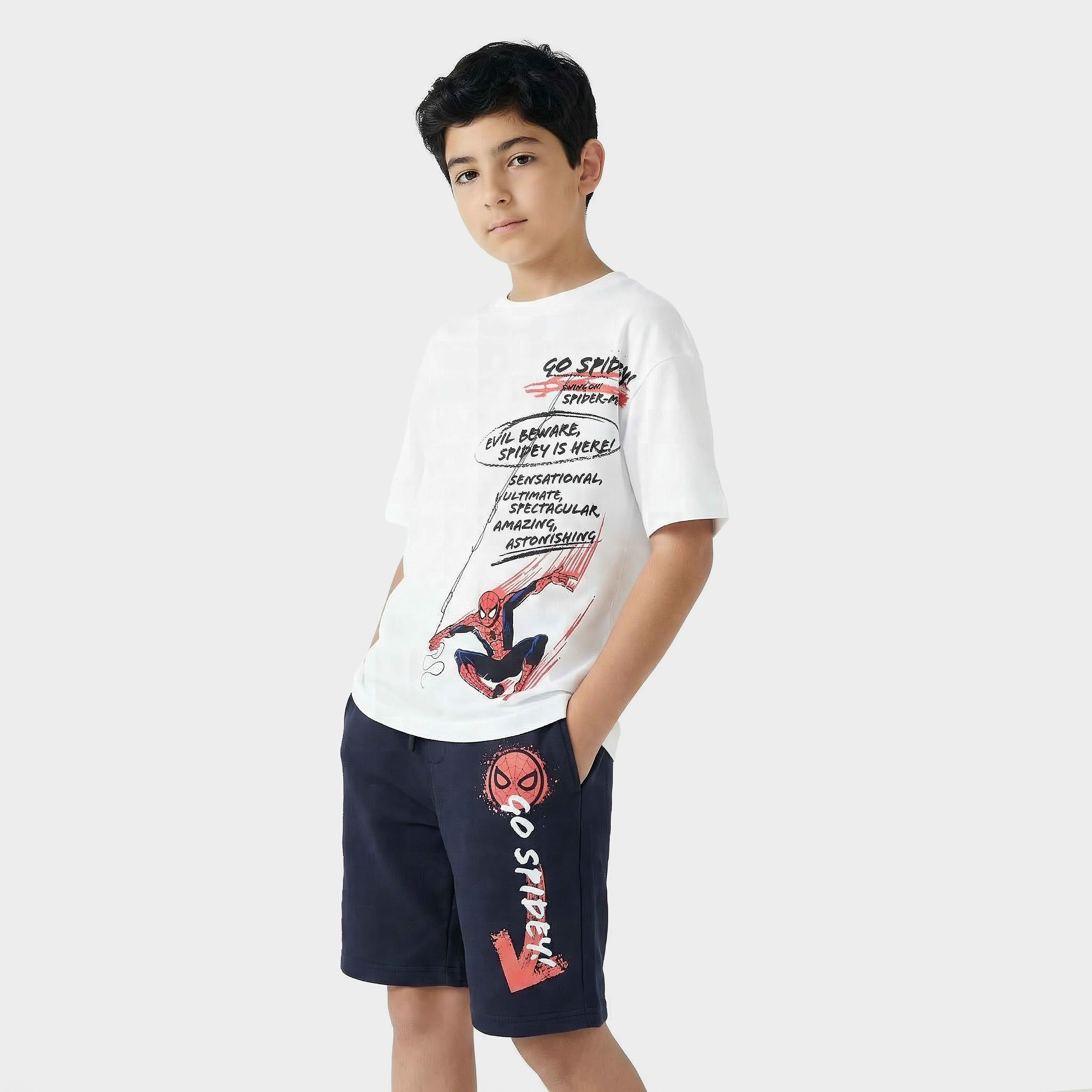Crew Neck Short Sleeves T-shirt and Shorts Set with Spider-Man Print-boys-clothing-setsandcoords-image-2