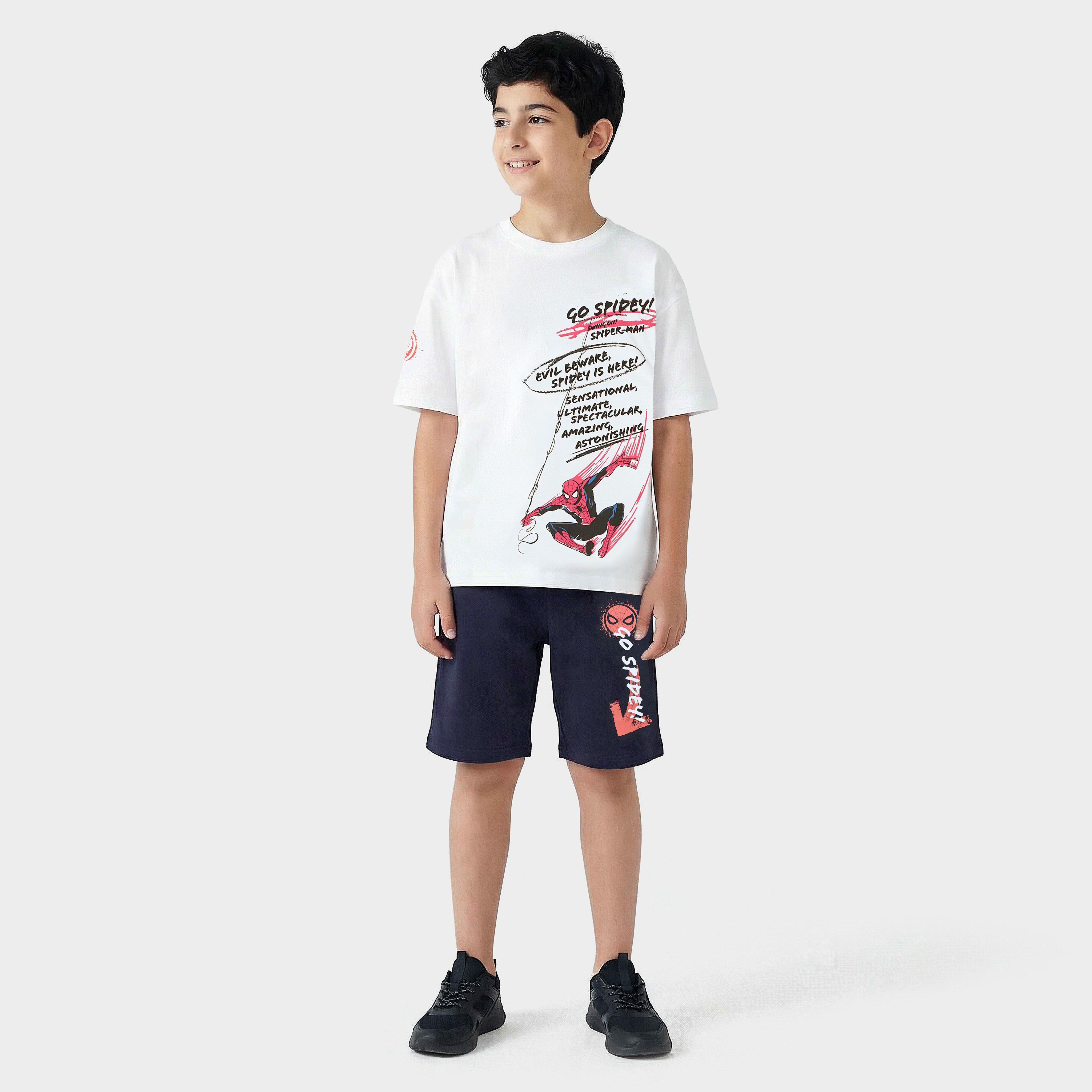 Crew Neck Short Sleeves T-shirt and Shorts Set with Spider-Man Print-boys-clothing-setsandcoords-image-7