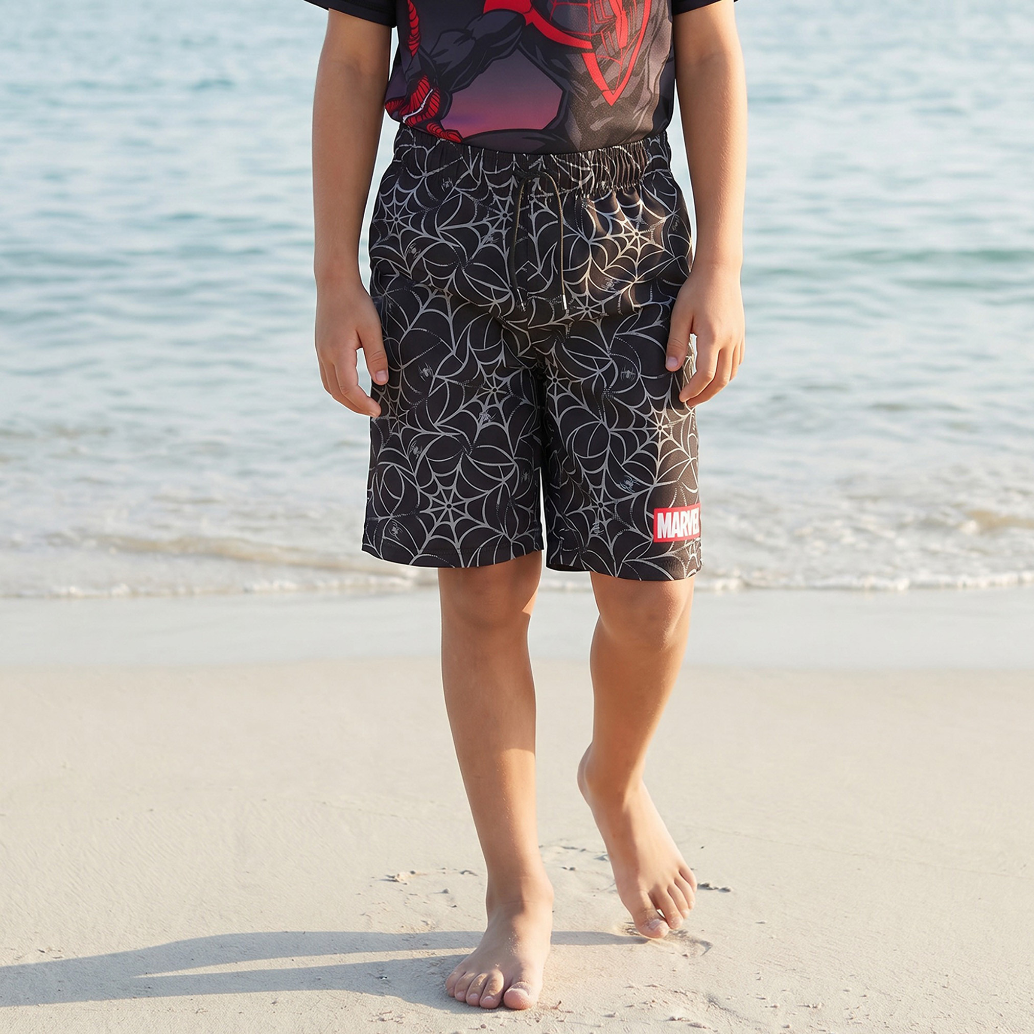 Round Neck Short Sleeve Rash Guard and Swim Shorts Set with Spider-Man Print-boys-clothing-swimwear-image-4